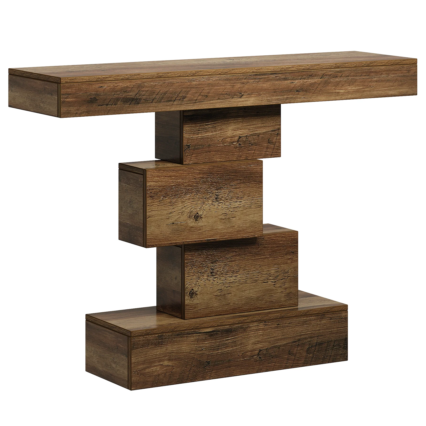 42.5" Rustic Brown Farmhouse Console, Industrial Geometric Sofa Table for Hallway Entrance - Image 16