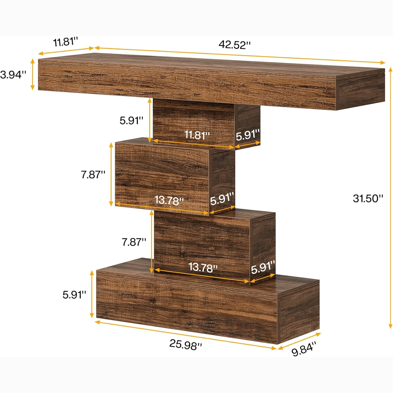 42.5" Rustic Brown Farmhouse Console, Industrial Geometric Sofa Table for Hallway Entrance - Image 2
