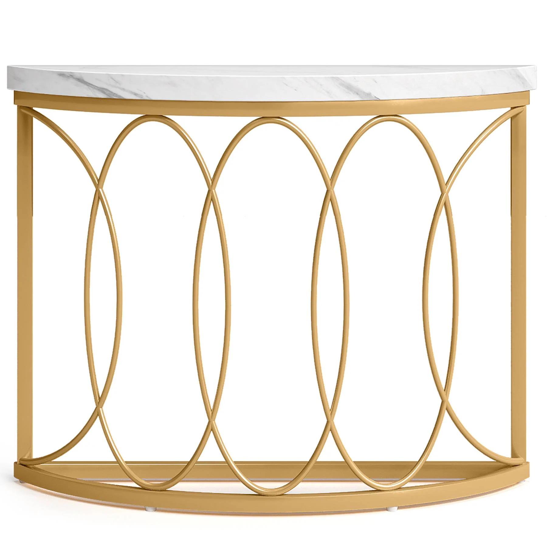 Faux Marble Console Table, 43" Half Moon Sofa Entryway Table - Image 8