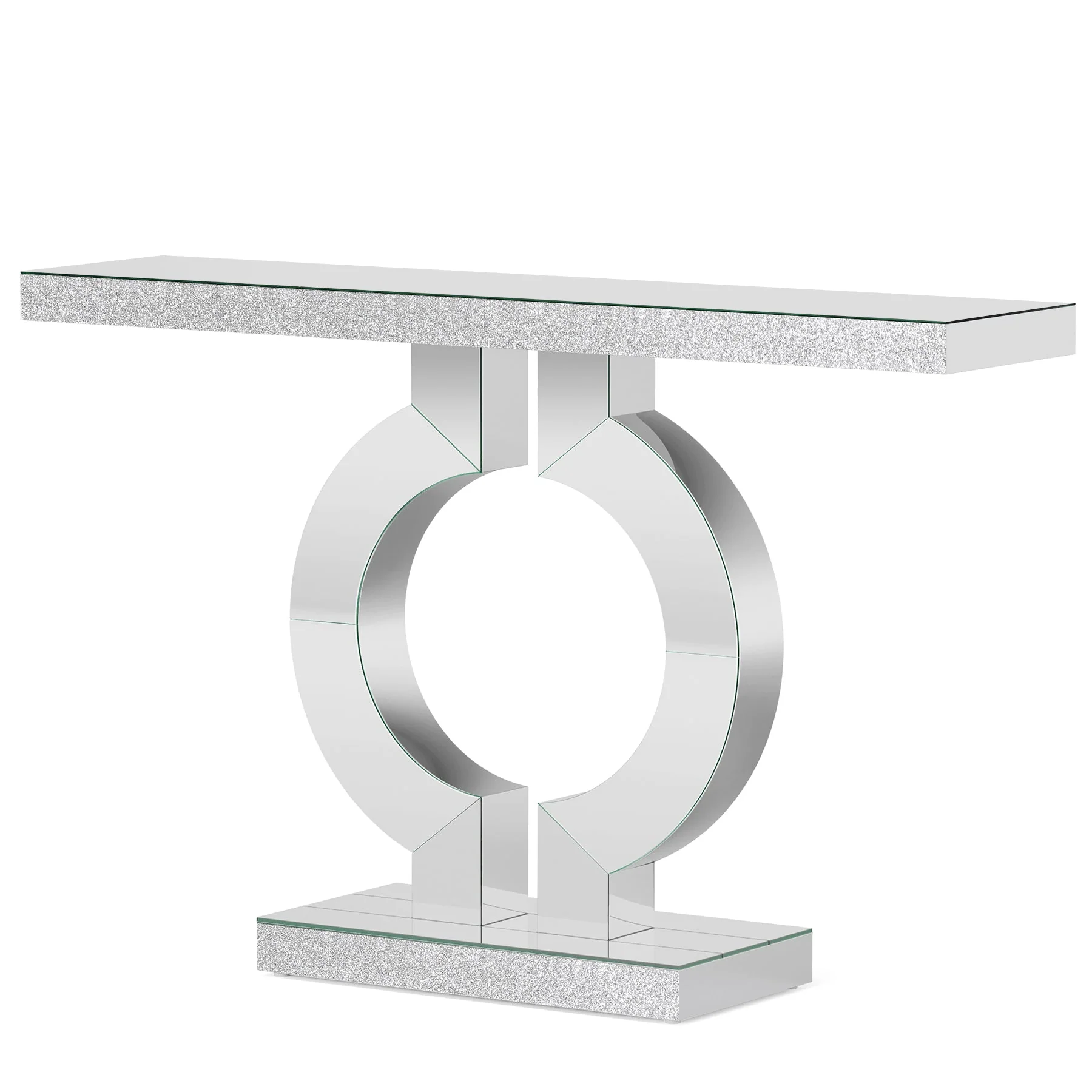 43" Mirrored Console Table, Modern Silver Sofa Table with O-Shaped Base - Image 10