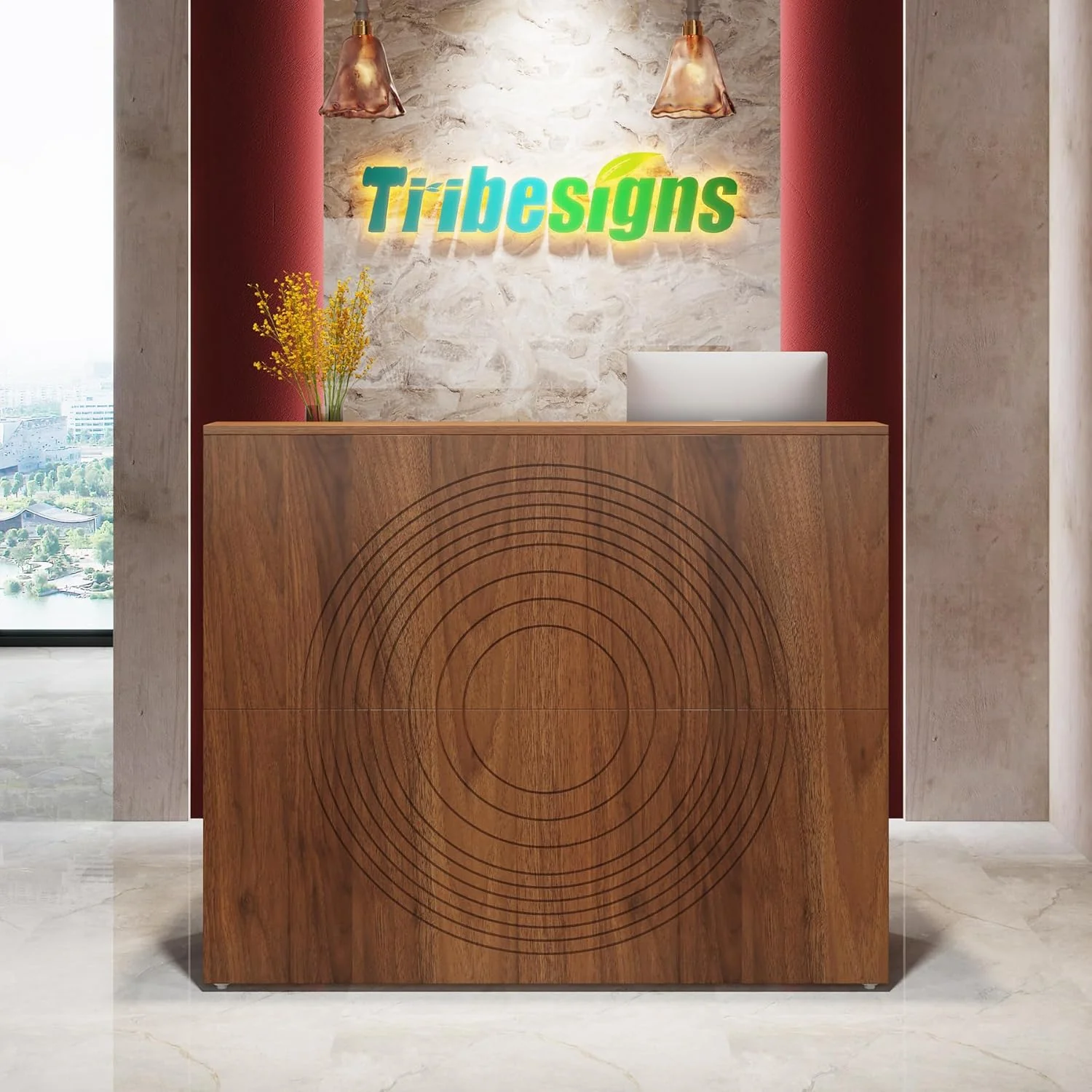 46.46" Modern Reception Desk, White Front Counter with Cable Grommet for Salon and Home Office - Image 11