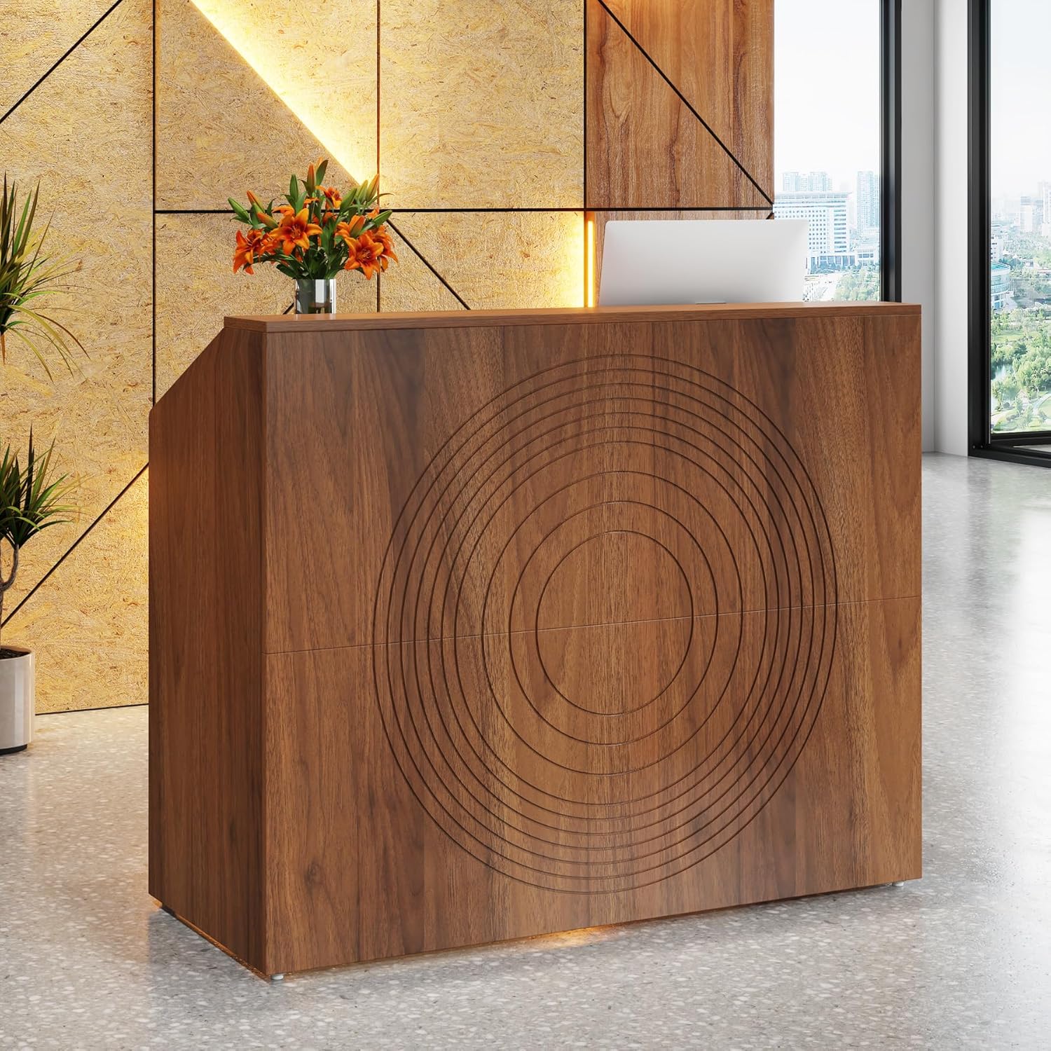 46.46" Modern Reception Desk, White Front Counter with Cable Grommet for Salon and Home Office - Image 12