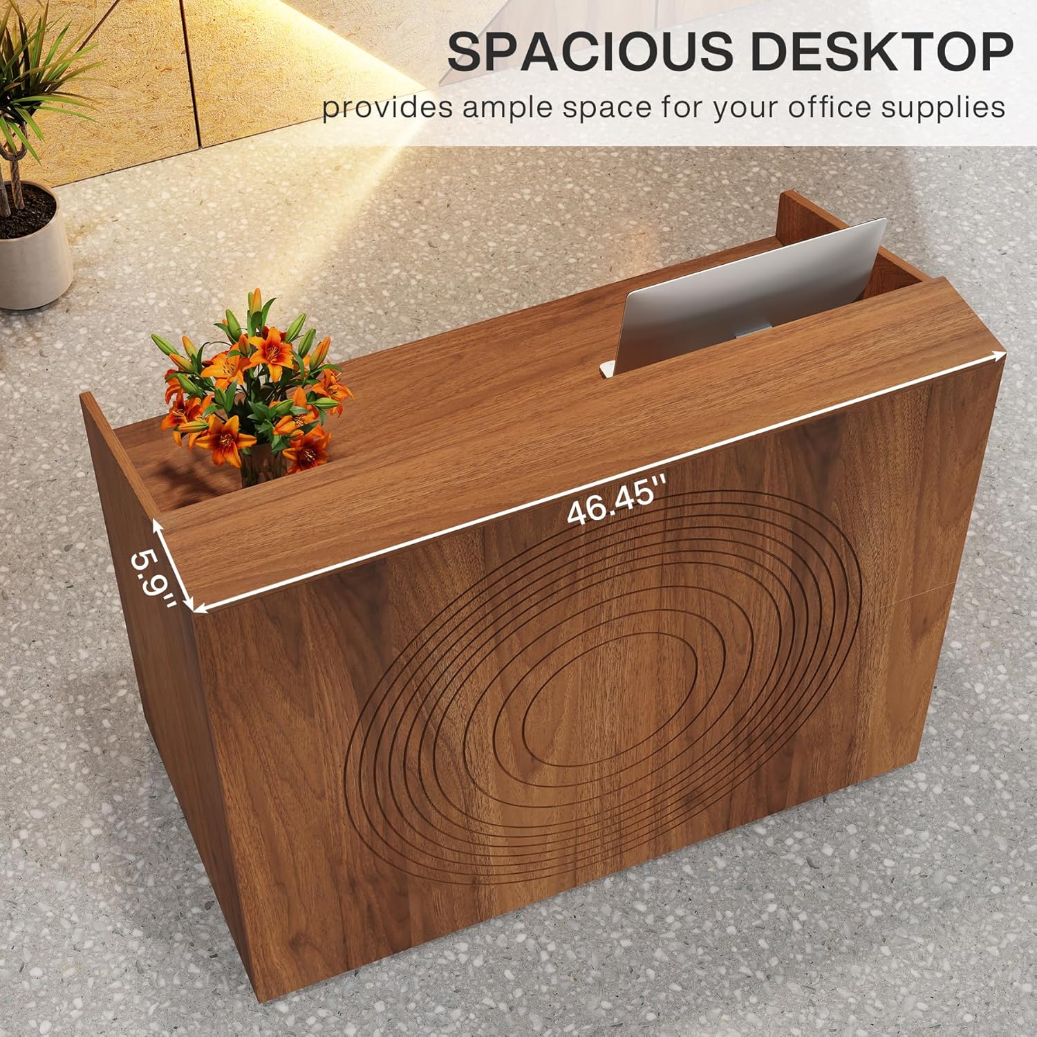 46.46" Modern Reception Desk, White Front Counter with Cable Grommet for Salon and Home Office - Image 14