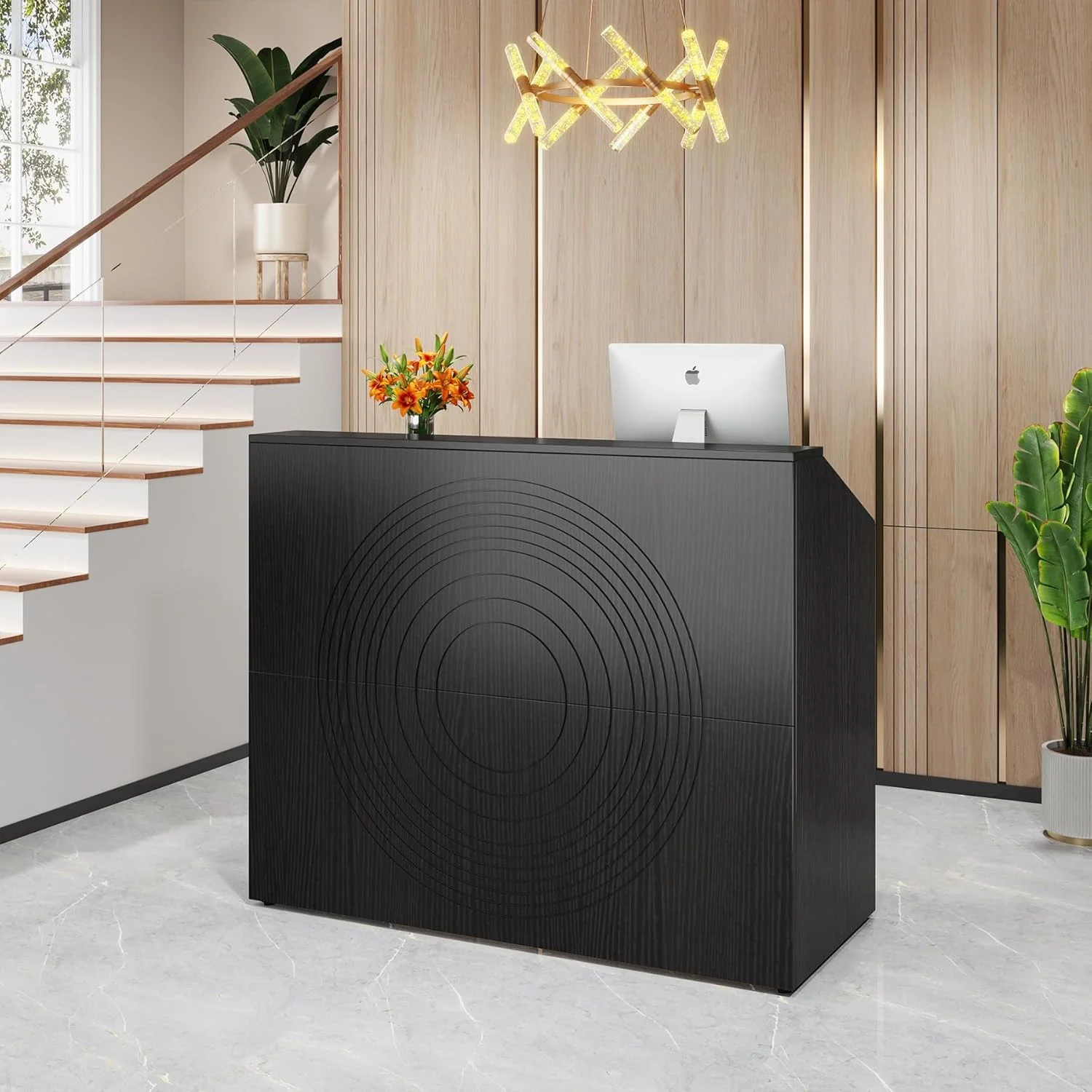 46.46" Modern Reception Desk, White Front Counter with Cable Grommet for Salon and Home Office - Image 16