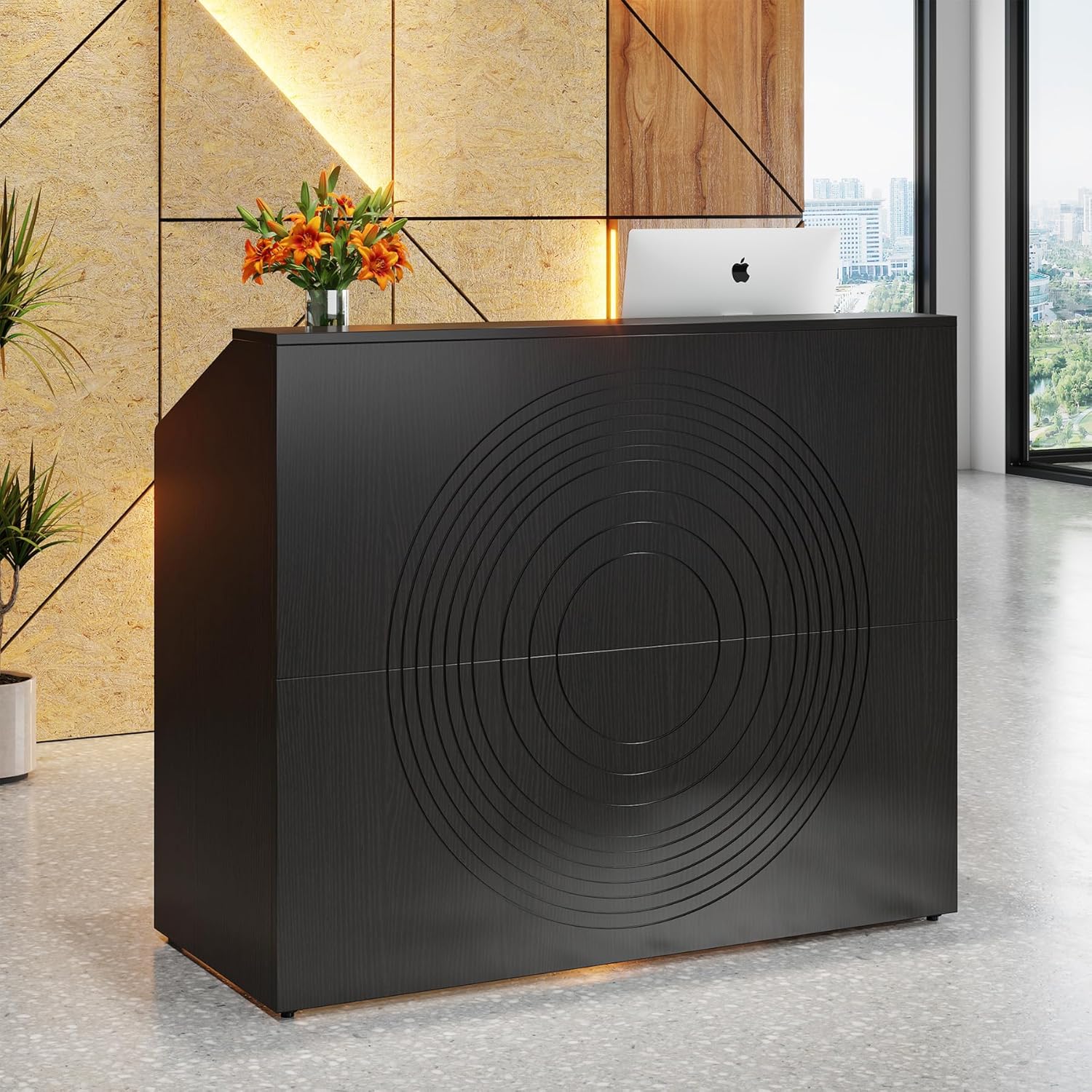46.46" Modern Reception Desk, White Front Counter with Cable Grommet for Salon and Home Office - Image 18