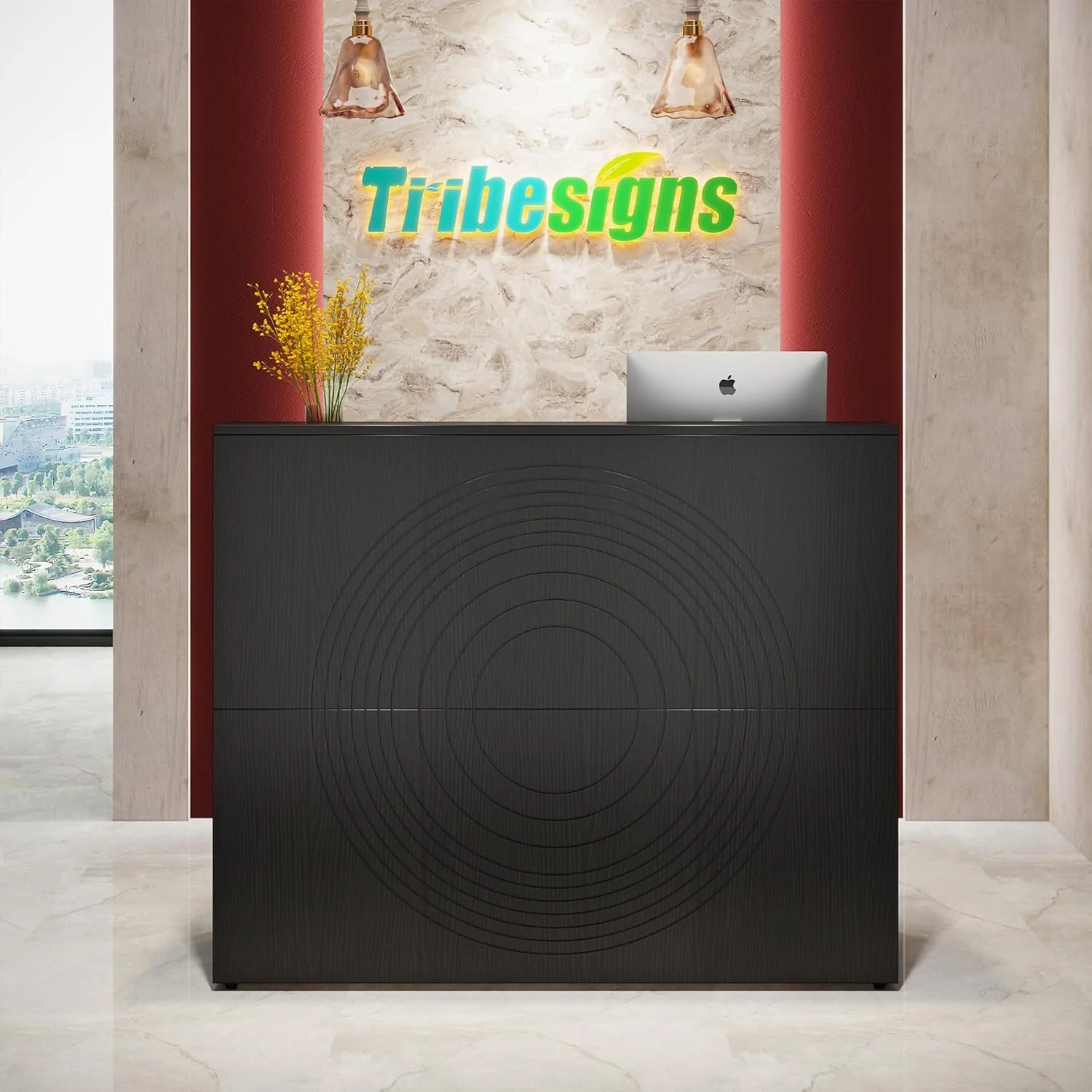 46.46" Modern Reception Desk, White Front Counter with Cable Grommet for Salon and Home Office - Image 19