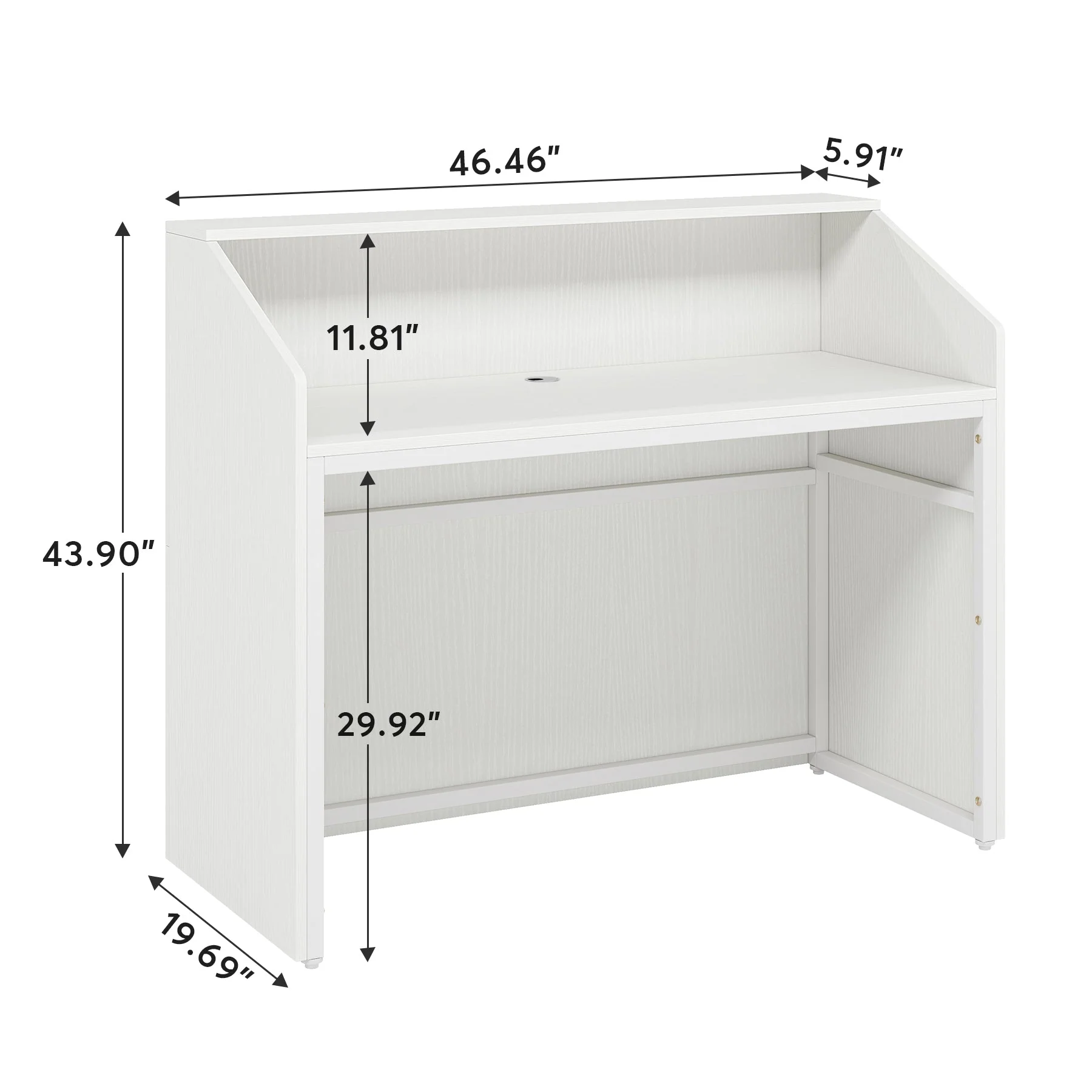 46.46" Modern Reception Desk, White Front Counter with Cable Grommet for Salon and Home Office - Image 2