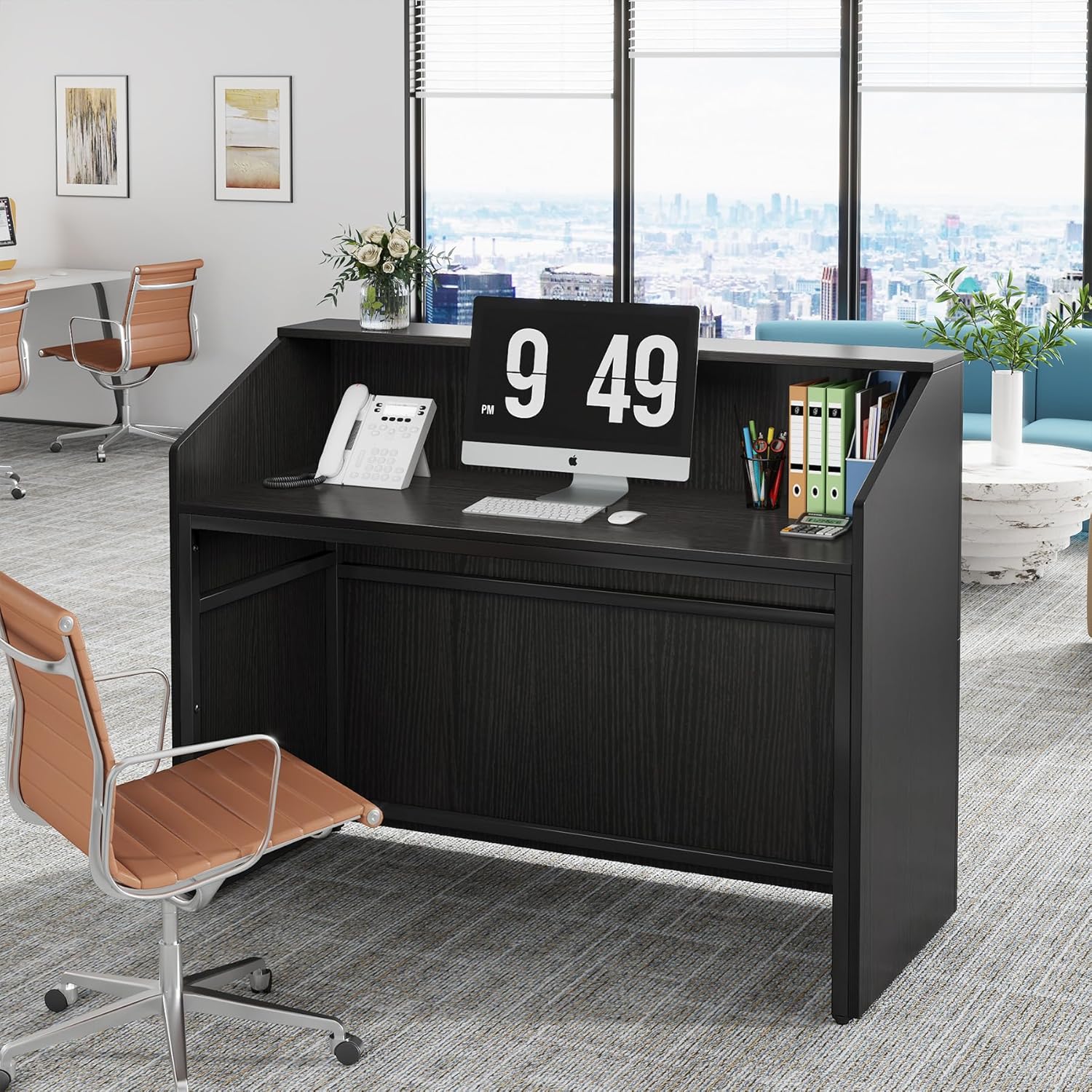 46.46" Modern Reception Desk, White Front Counter with Cable Grommet for Salon and Home Office - Image 20