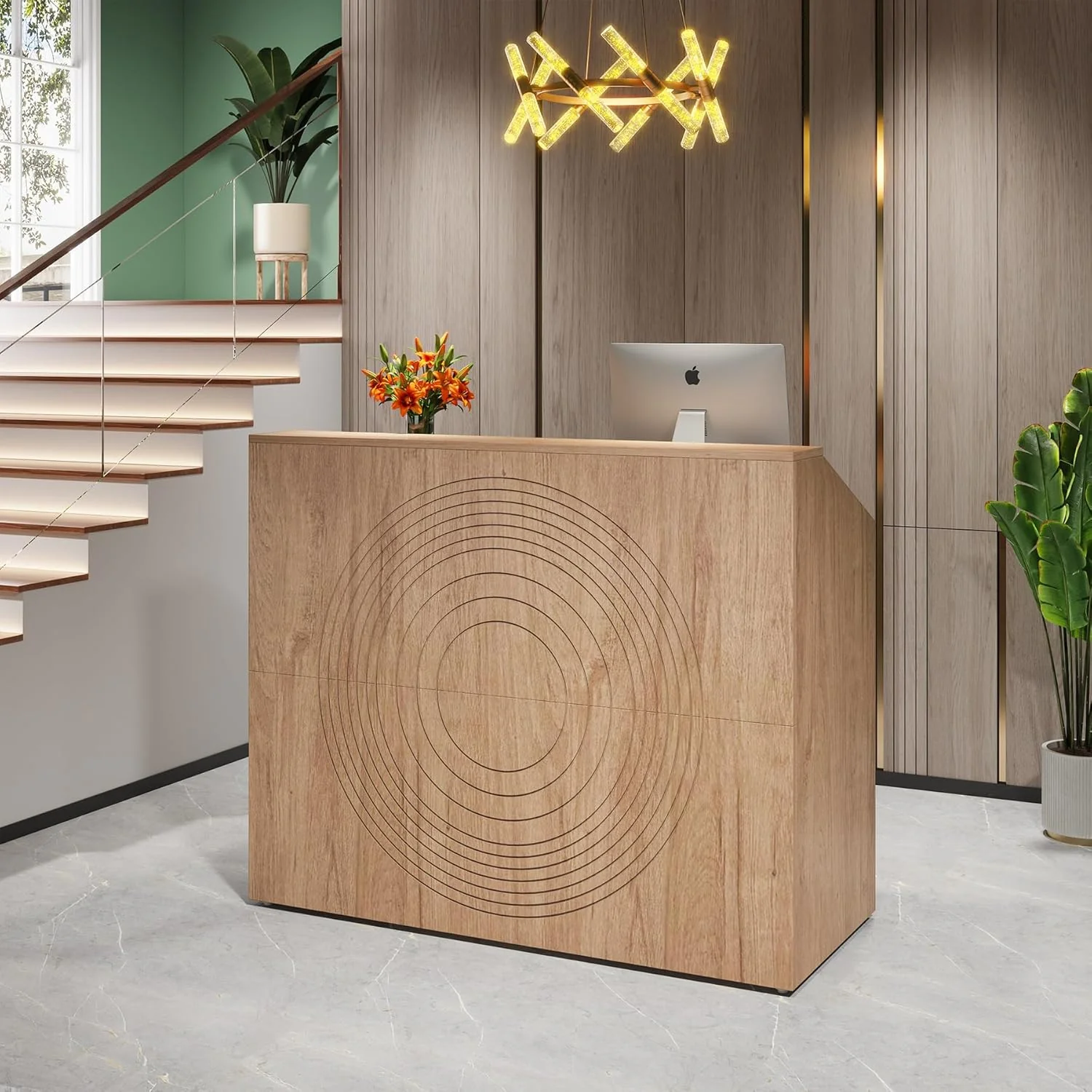 46.46" Modern Reception Desk, White Front Counter with Cable Grommet for Salon and Home Office - Image 24