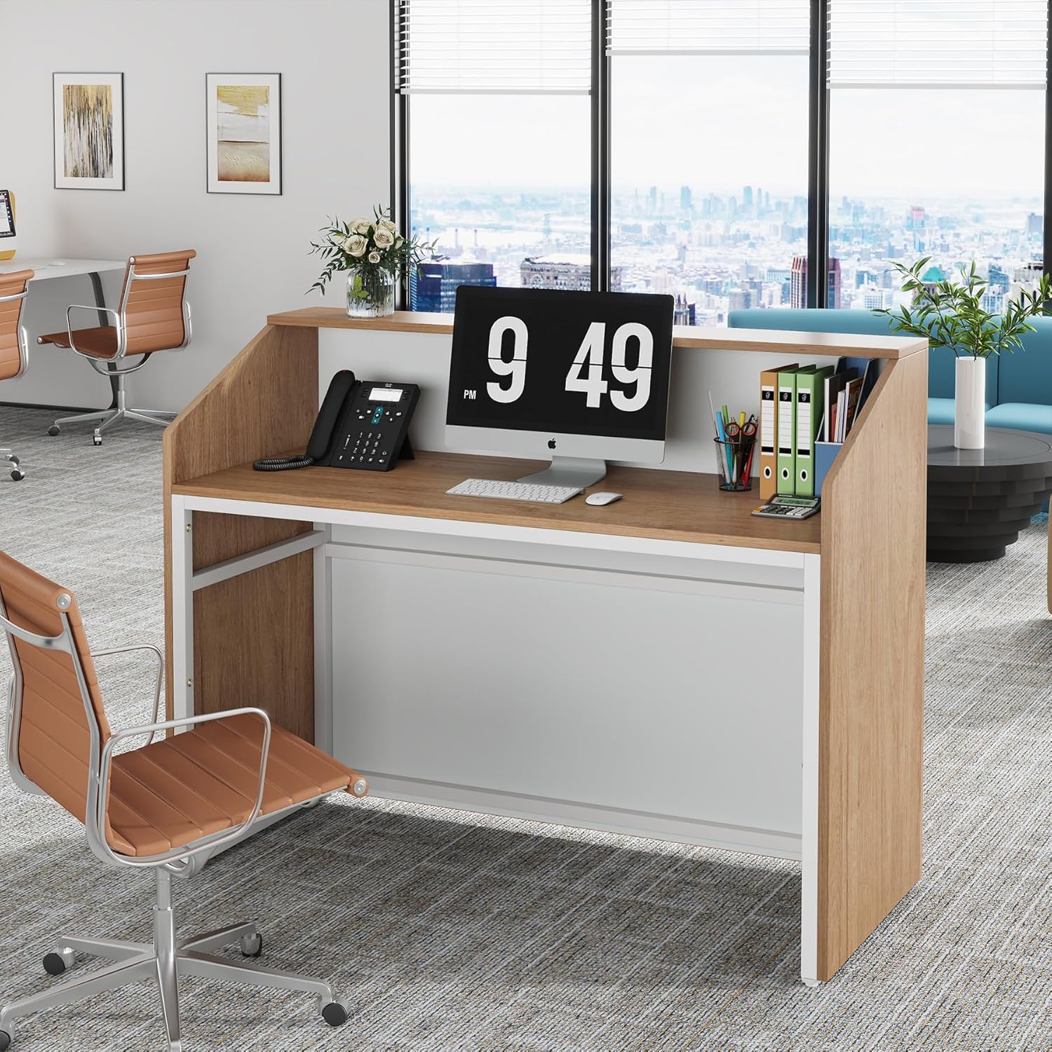 46.46" Modern Reception Desk, White Front Counter with Cable Grommet for Salon and Home Office - Image 26