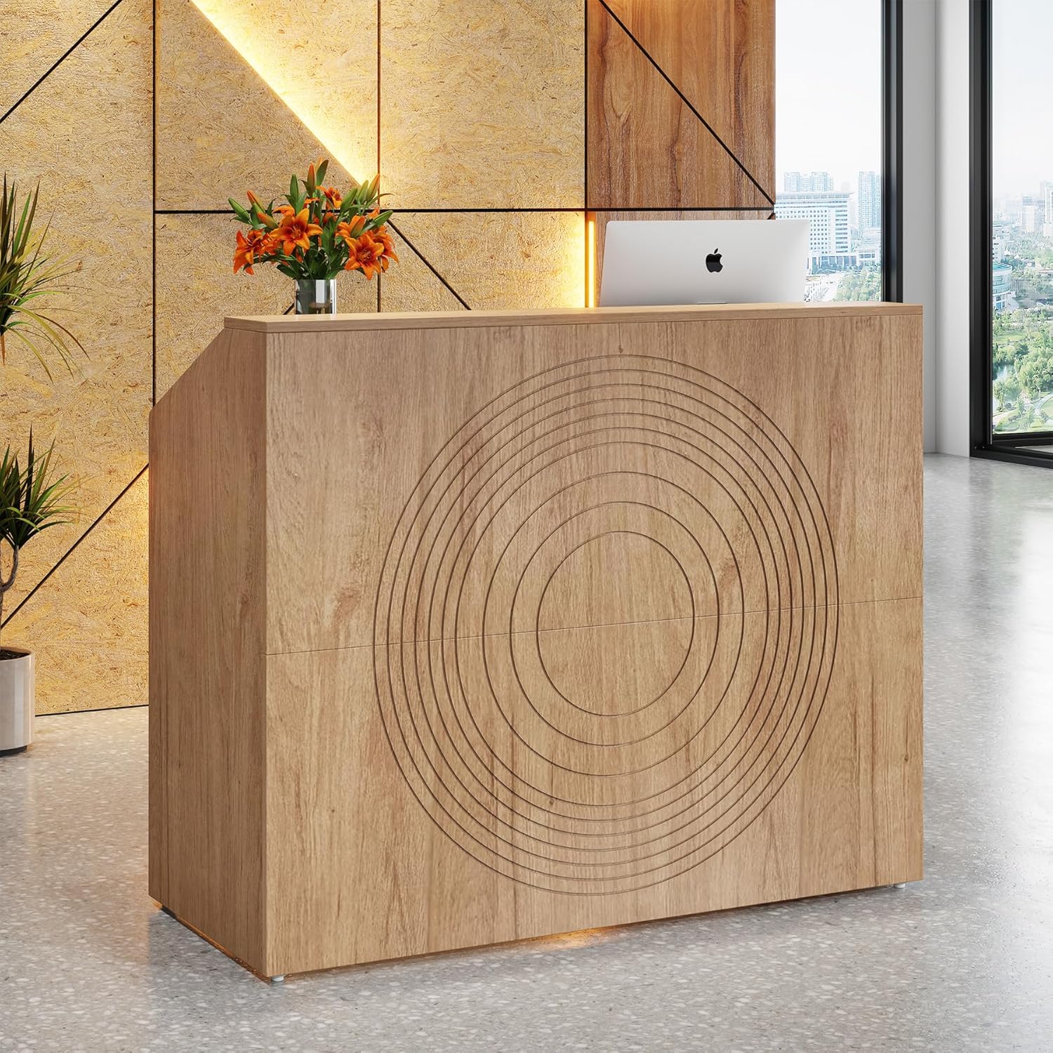 46.46" Modern Reception Desk, White Front Counter with Cable Grommet for Salon and Home Office - Image 28