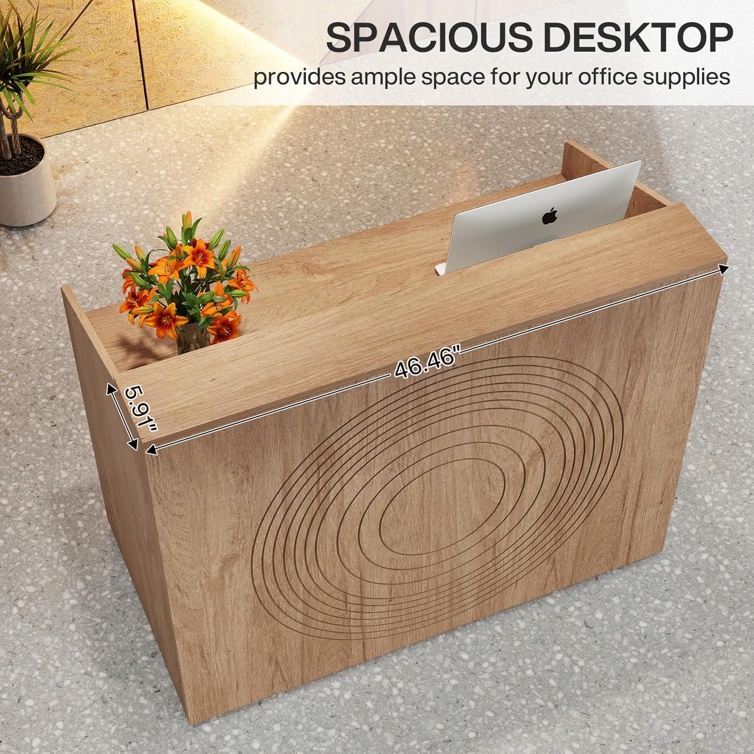 46.46" Modern Reception Desk, White Front Counter with Cable Grommet for Salon and Home Office - Image 30