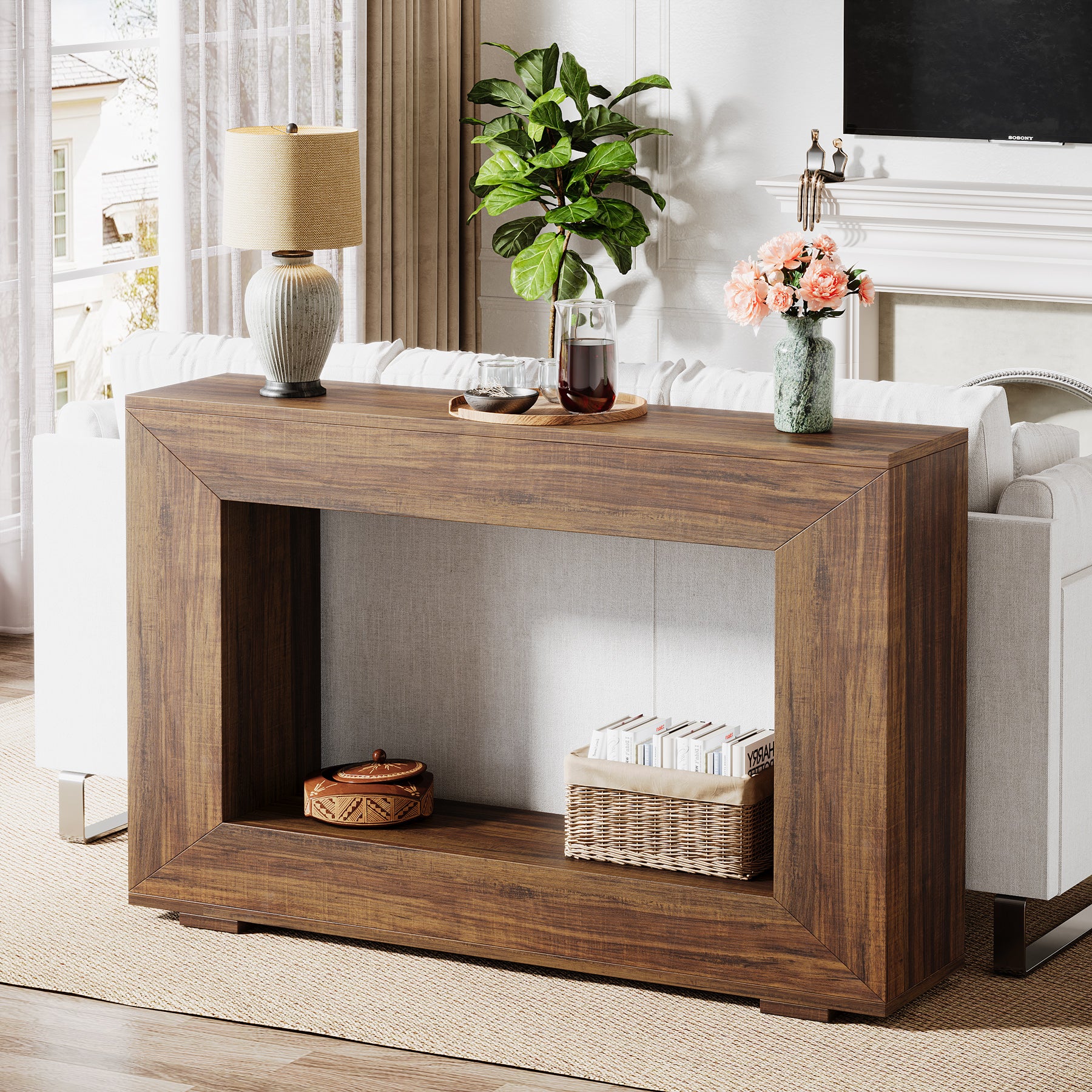 47.2" Console Table, Farmhouse 2-Tier Entryway Sofa Table - Image 3