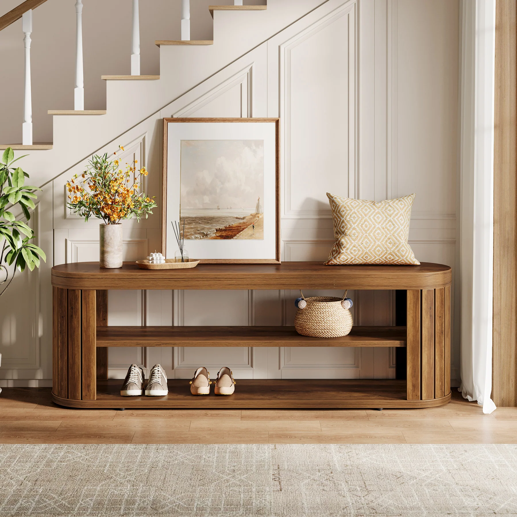 47.2" Entryway Bench, 2-Tier Shoe Bench End of Bed Stool with Storage - Image 4