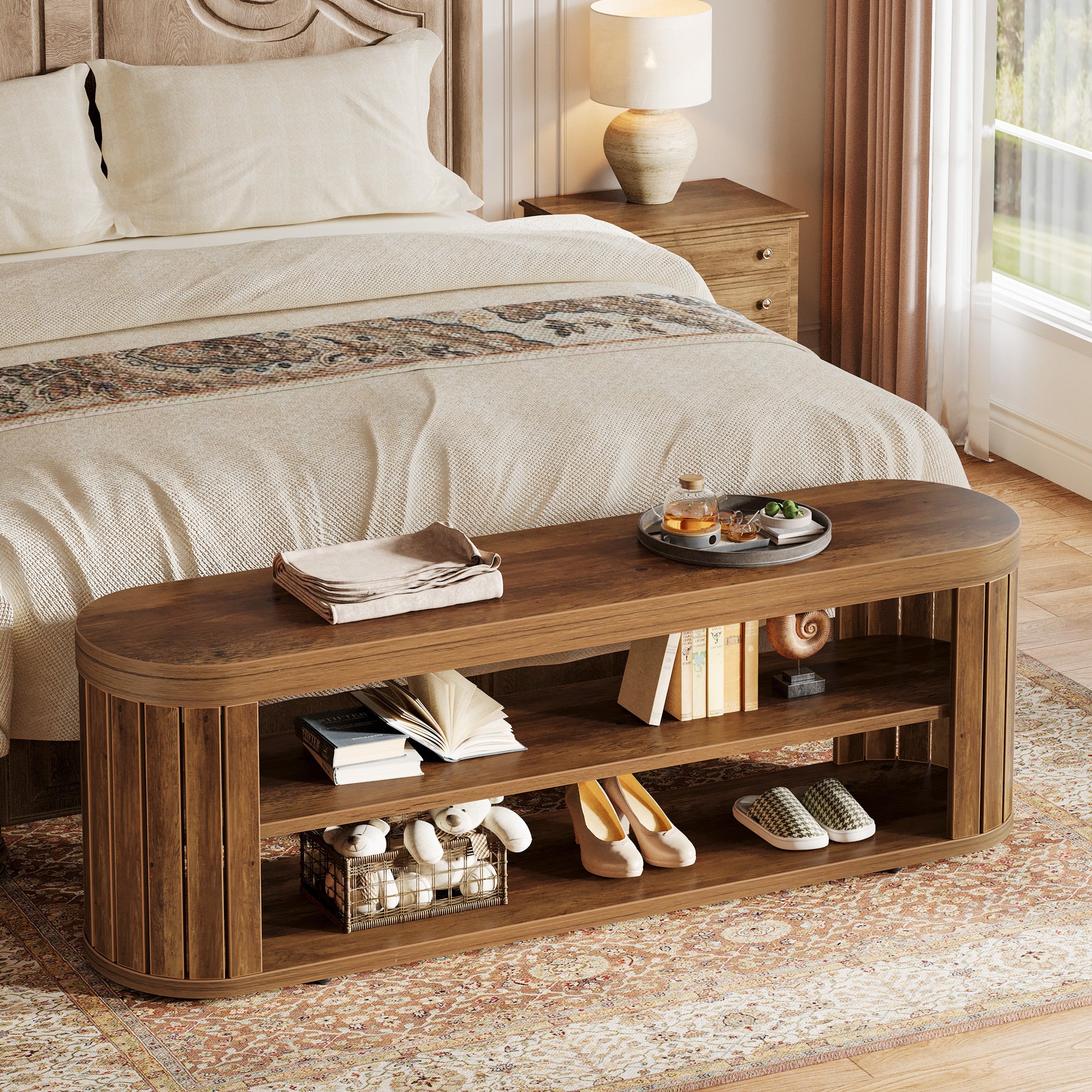 47.2" Entryway Bench, 2-Tier Shoe Bench End of Bed Stool with Storage - Image 5