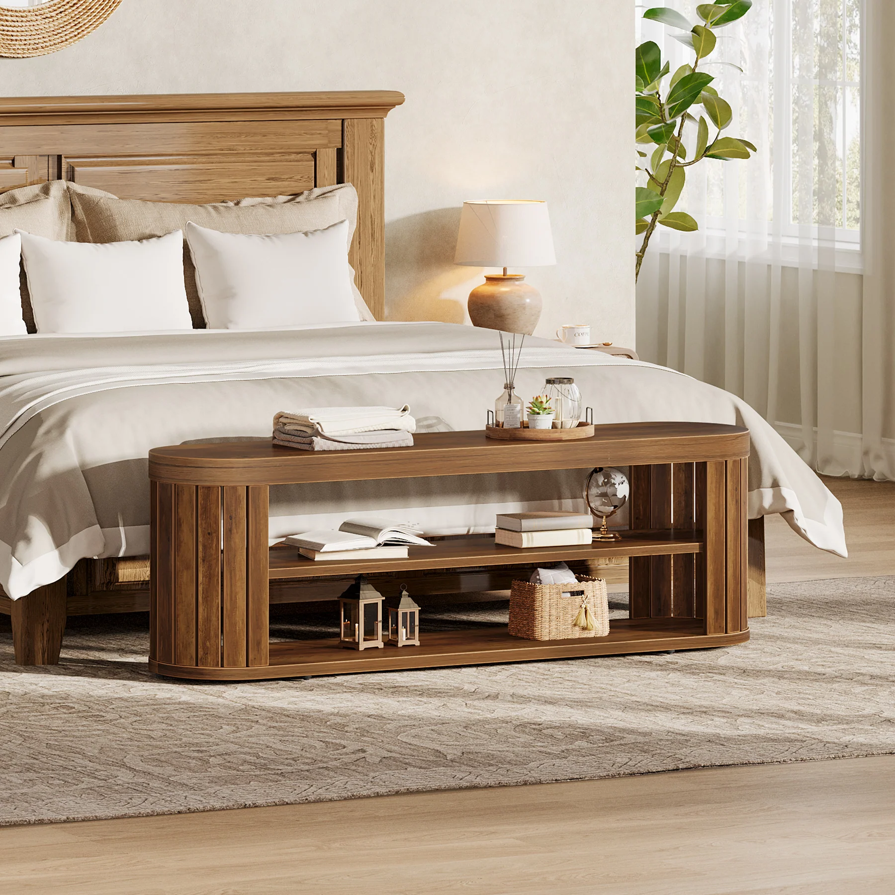 47.2" Entryway Bench, 2-Tier Shoe Bench End of Bed Stool with Storage - Image 6