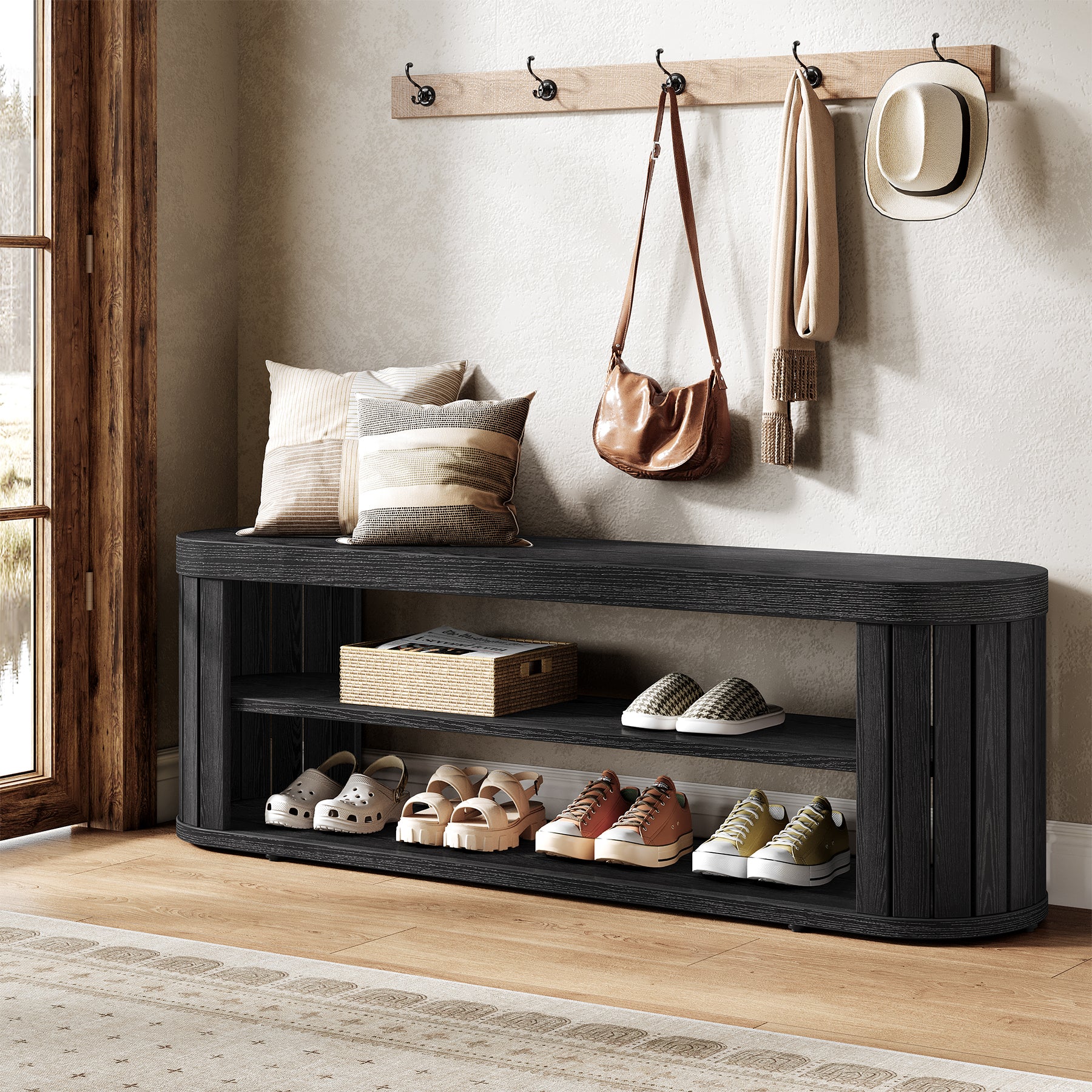 47.2" Entryway Bench, 2-Tier Shoe Bench End of Bed Stool with Storage - Image 8