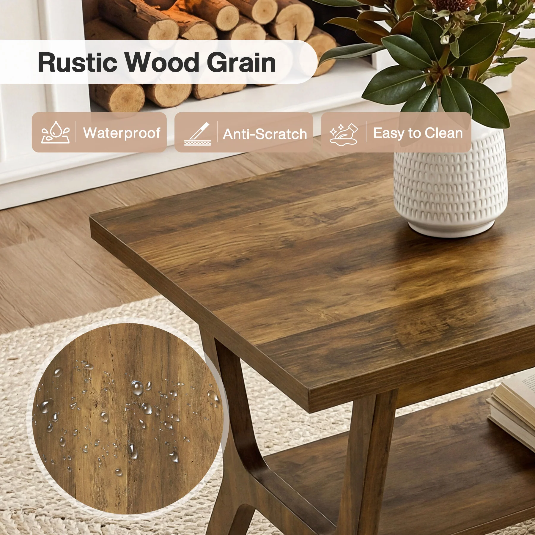 Tribesigns 47.24" Coffee Table, Farmhouse Center Table with Shelf - Image 10