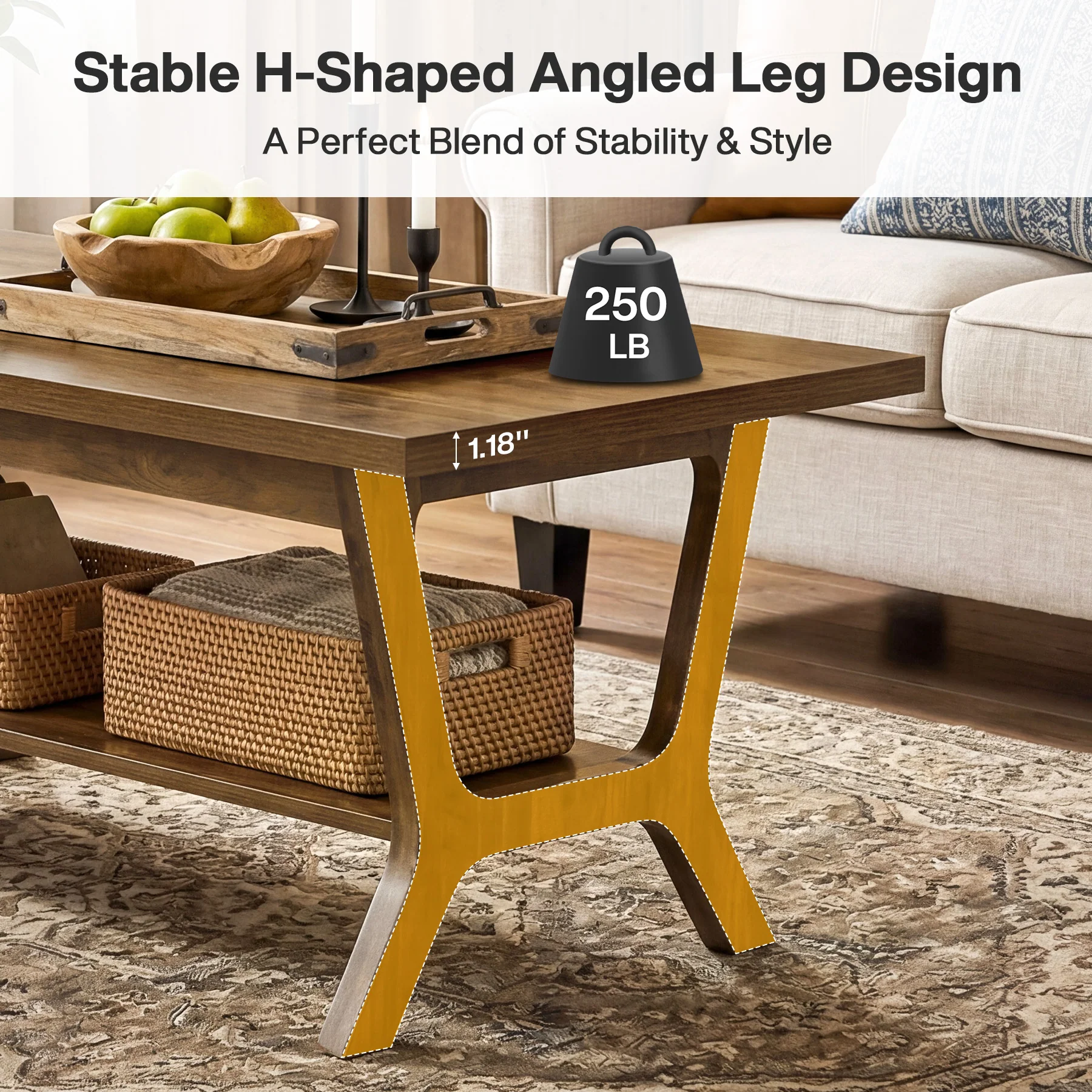 Tribesigns 47.24" Coffee Table, Farmhouse Center Table with Shelf - Image 11