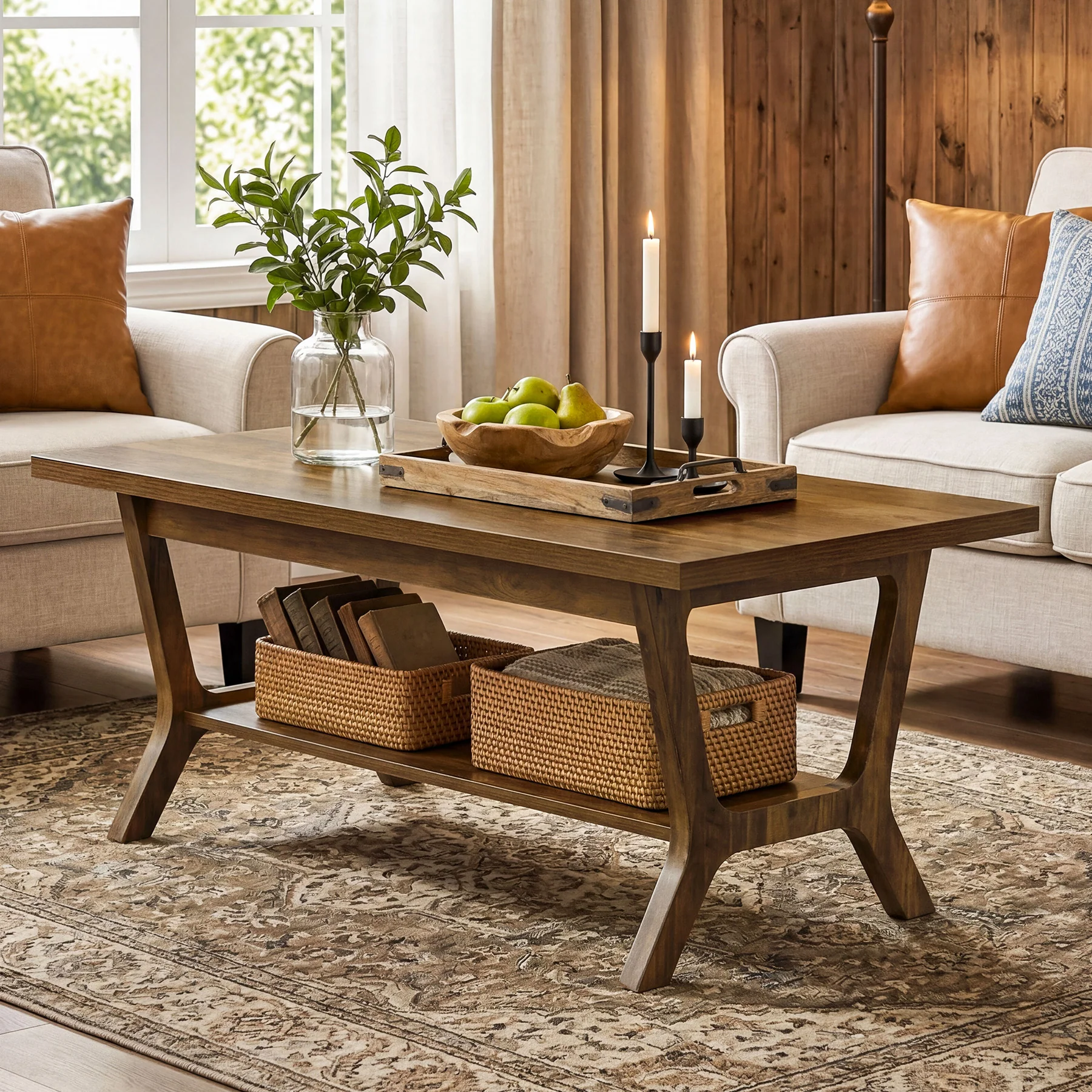 Tribesigns 47.24" Coffee Table, Farmhouse Center Table with Shelf - Image 3