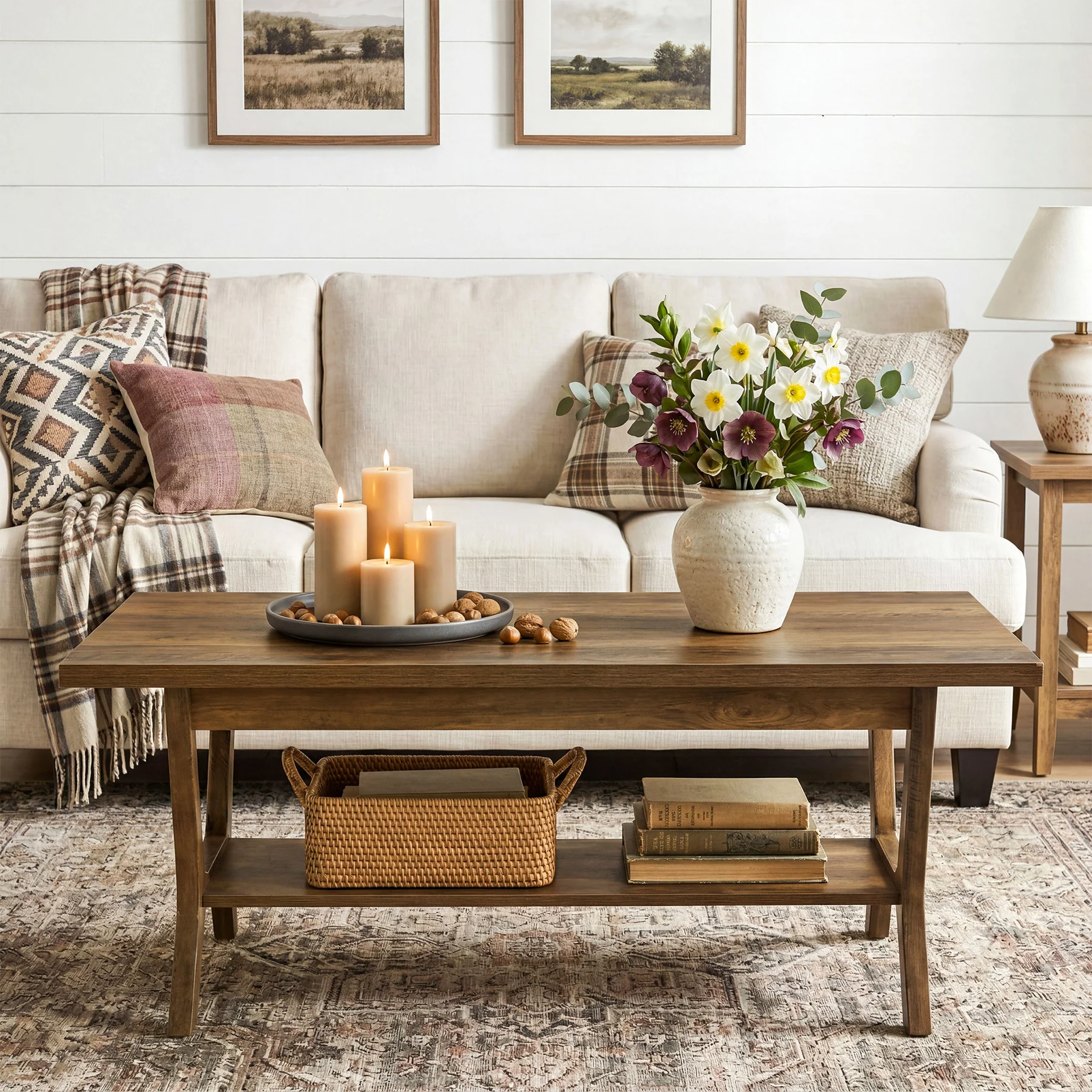 Tribesigns 47.24" Coffee Table, Farmhouse Center Table with Shelf - Image 4
