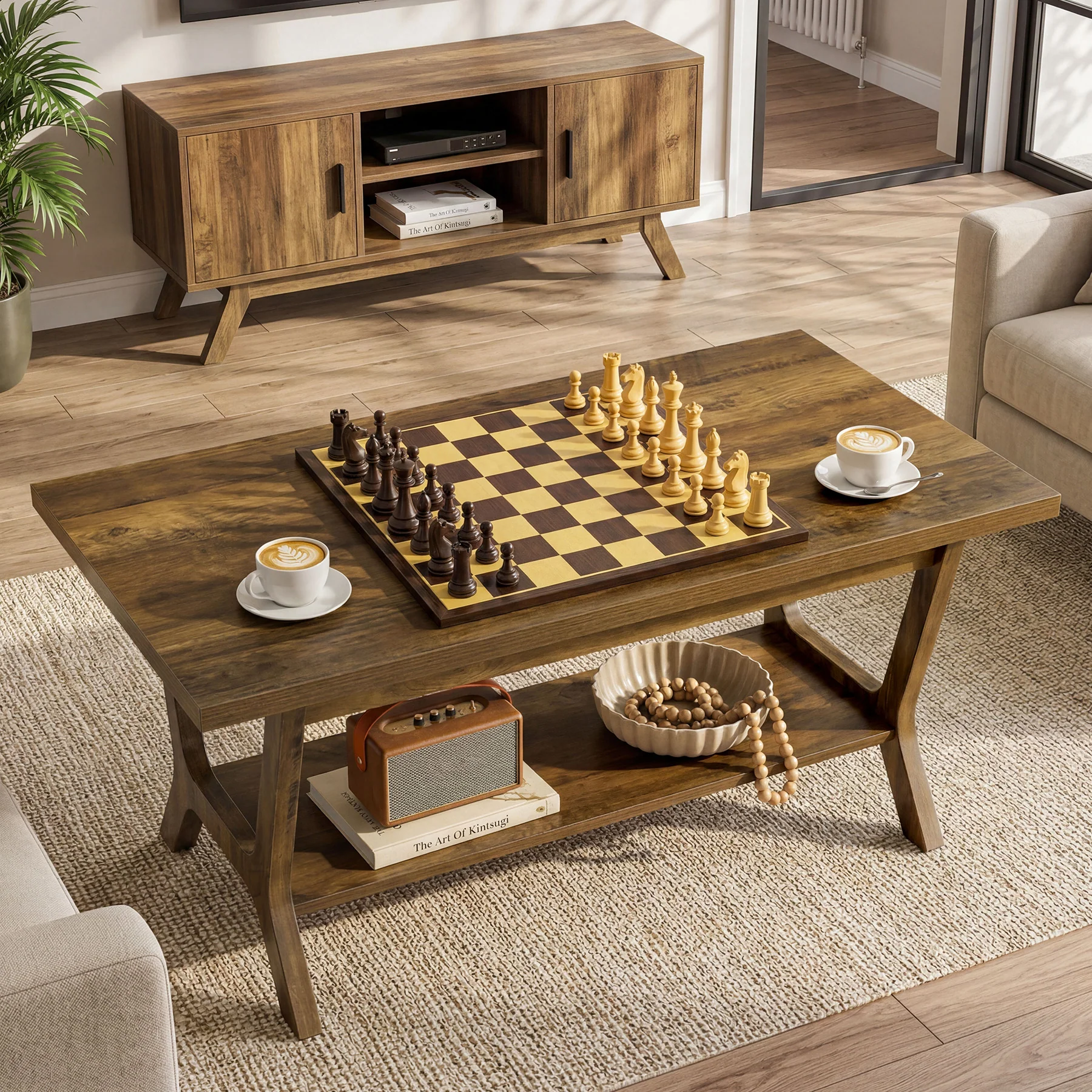 Tribesigns 47.24" Coffee Table, Farmhouse Center Table with Shelf - Image 5