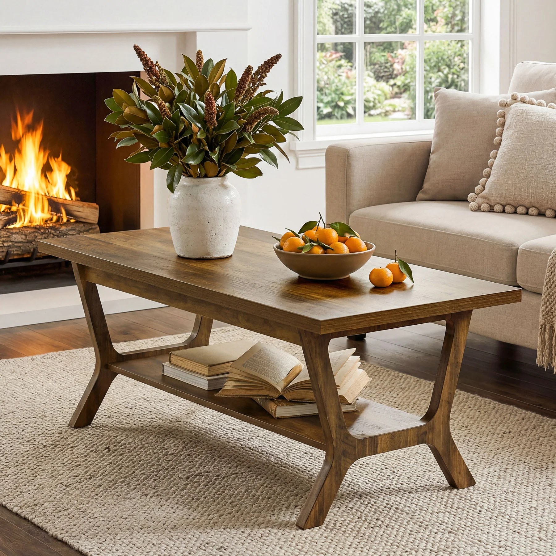 Tribesigns 47.24" Coffee Table, Farmhouse Center Table with Shelf - Image 6
