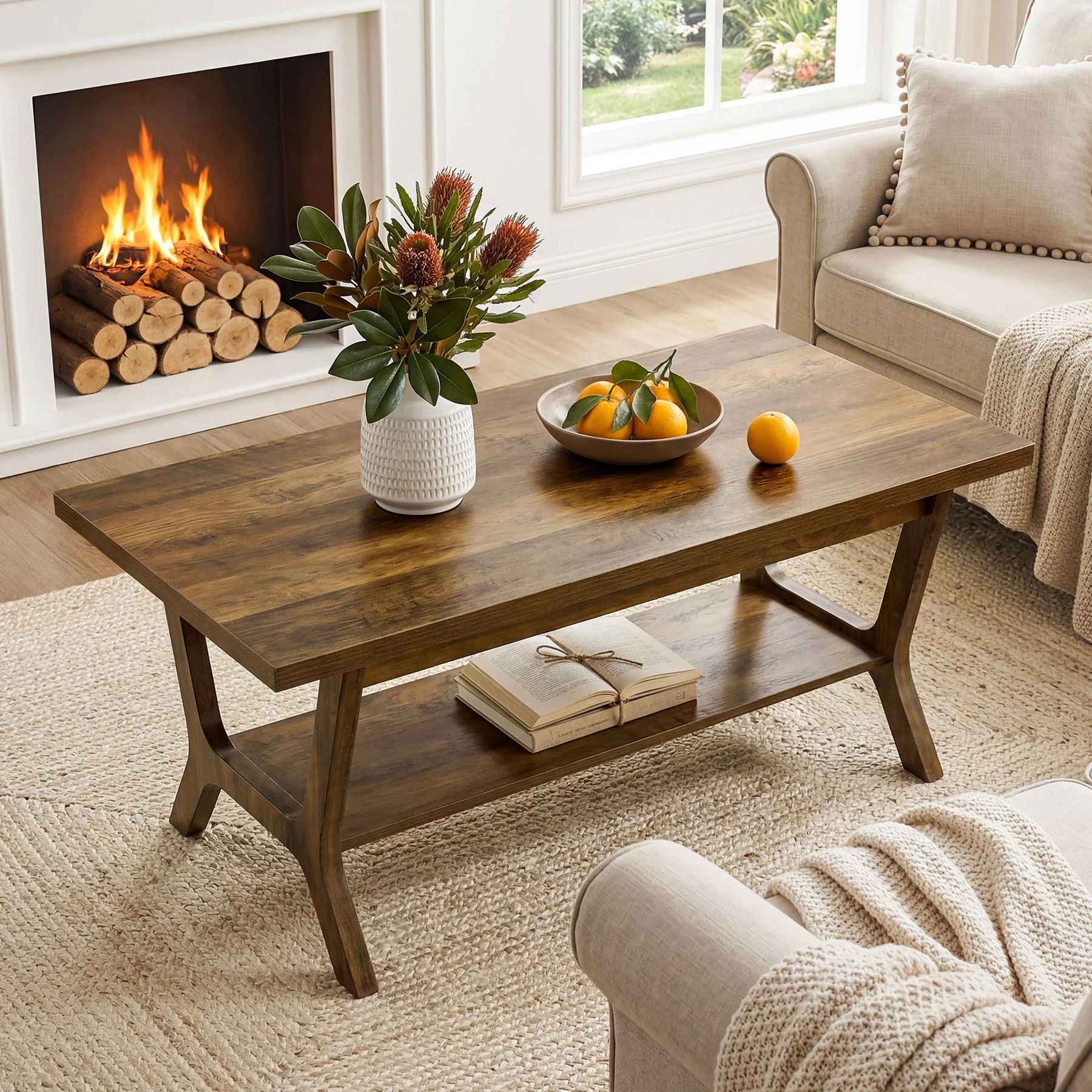 Tribesigns 47.24" Coffee Table, Farmhouse Center Table with Shelf - Image 7