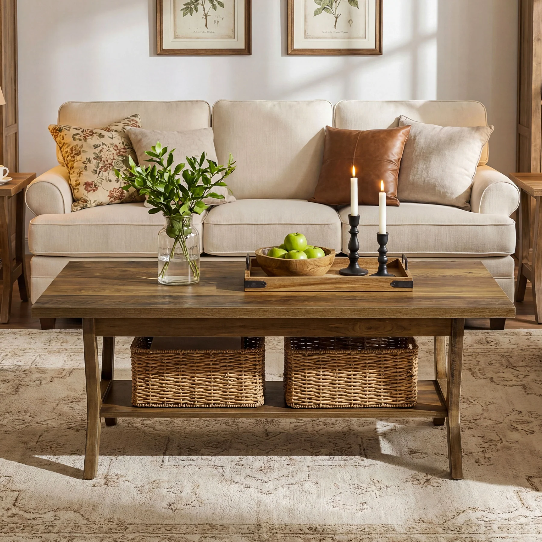 Tribesigns 47.24" Coffee Table, Farmhouse Center Table with Shelf - Image 8