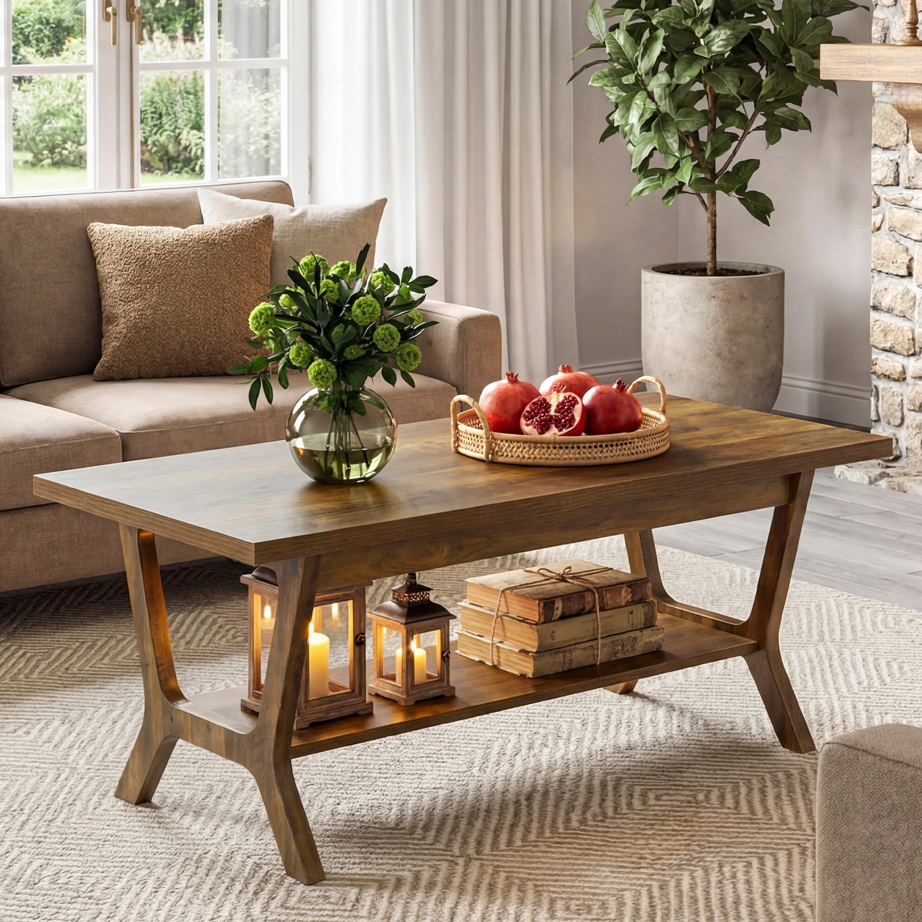 Tribesigns 47.24" Coffee Table, Farmhouse Center Table with Shelf - Image 9
