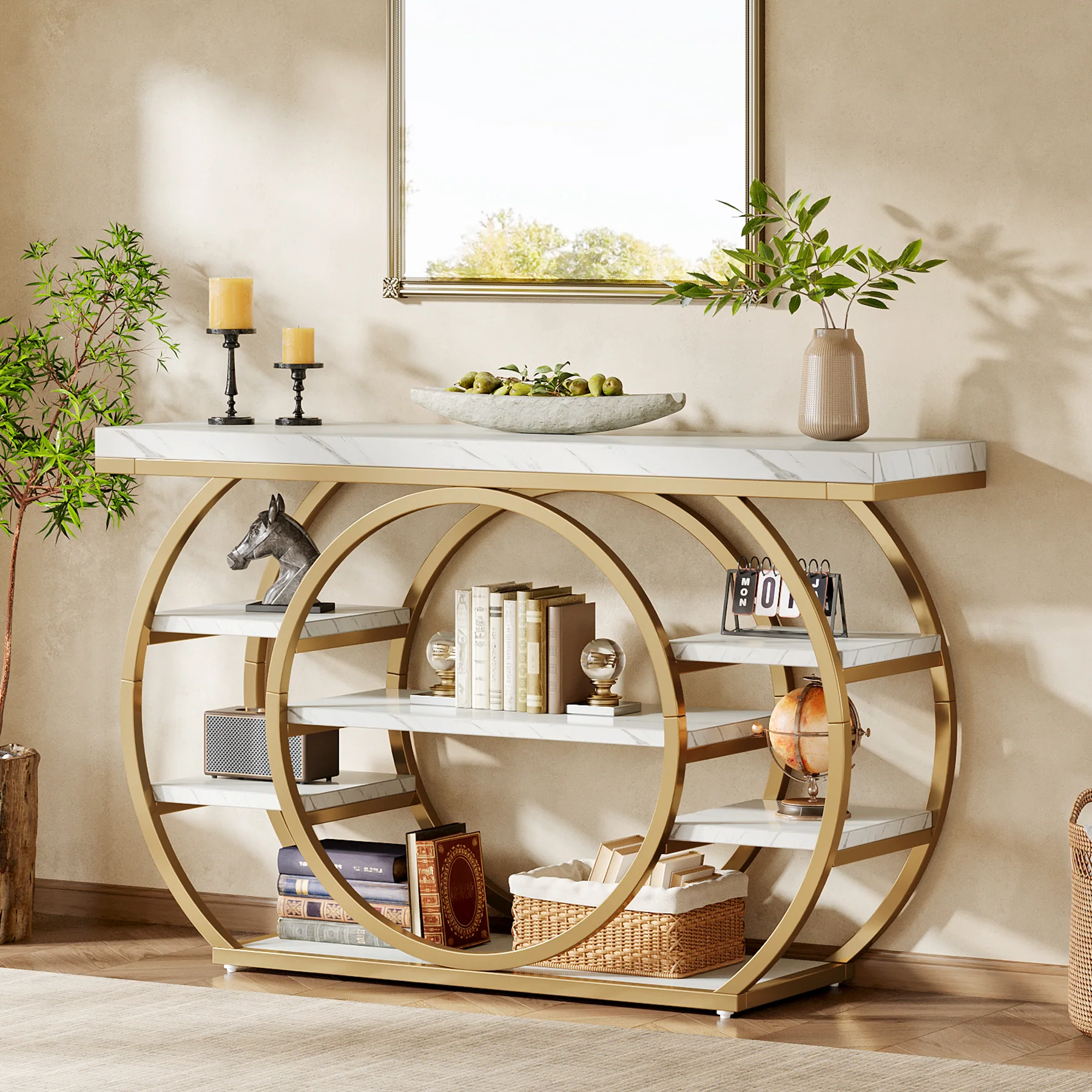 47.24" Console Table, 5-Tier Industrial Sofa Table with Metal Frame - Image 12