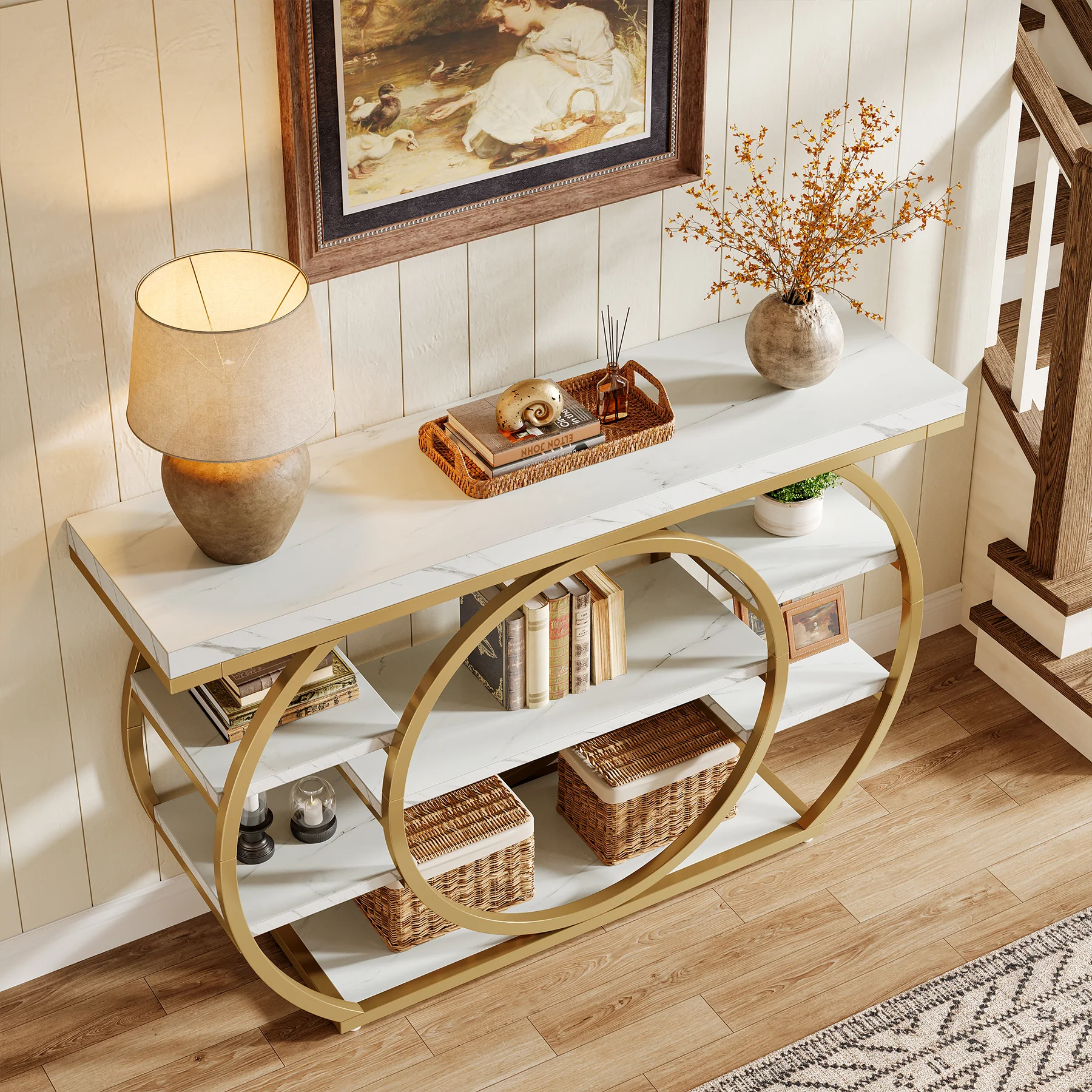 47.24" Console Table, 5-Tier Industrial Sofa Table with Metal Frame - Image 13
