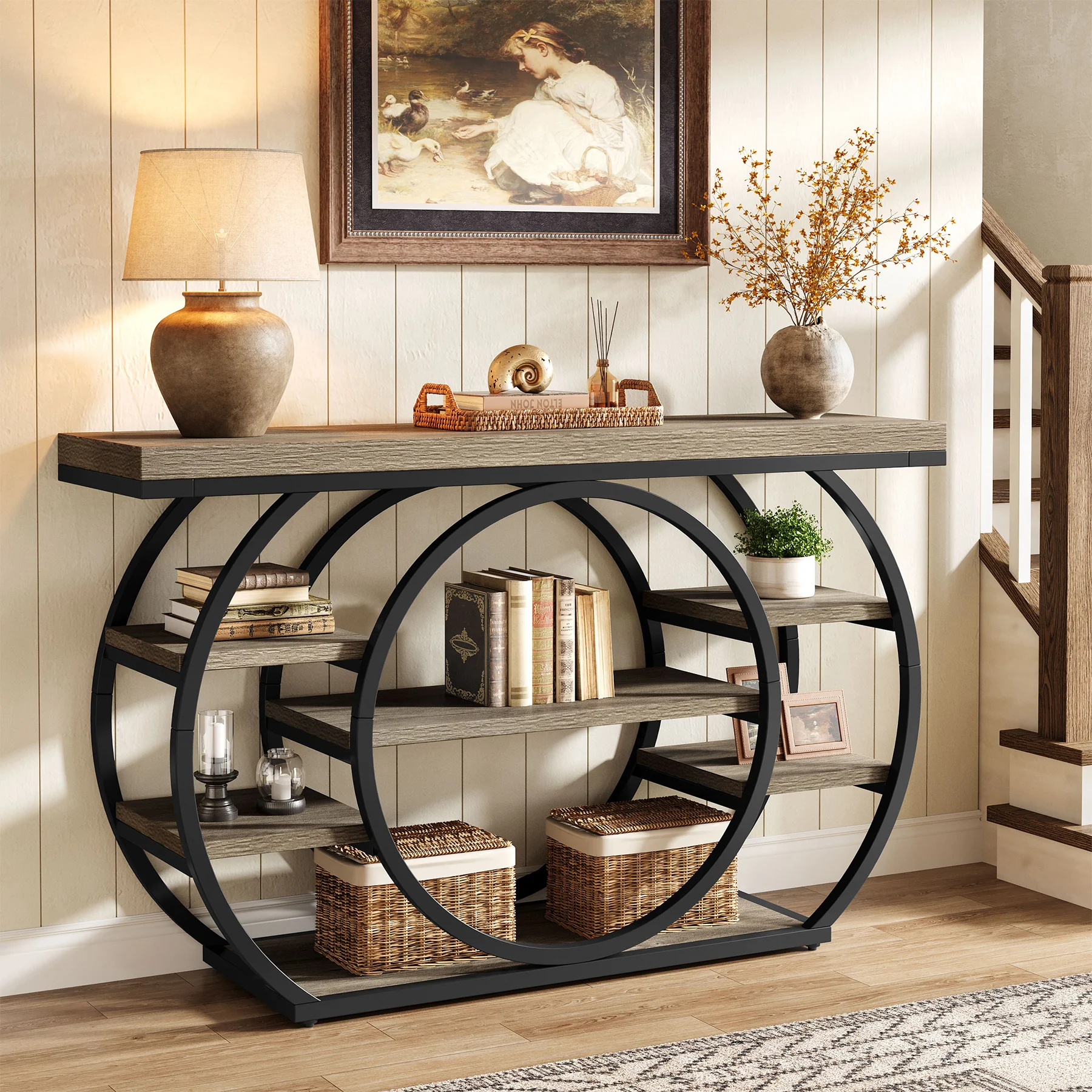 47.24" Console Table, 5-Tier Industrial Sofa Table with Metal Frame - Image 15