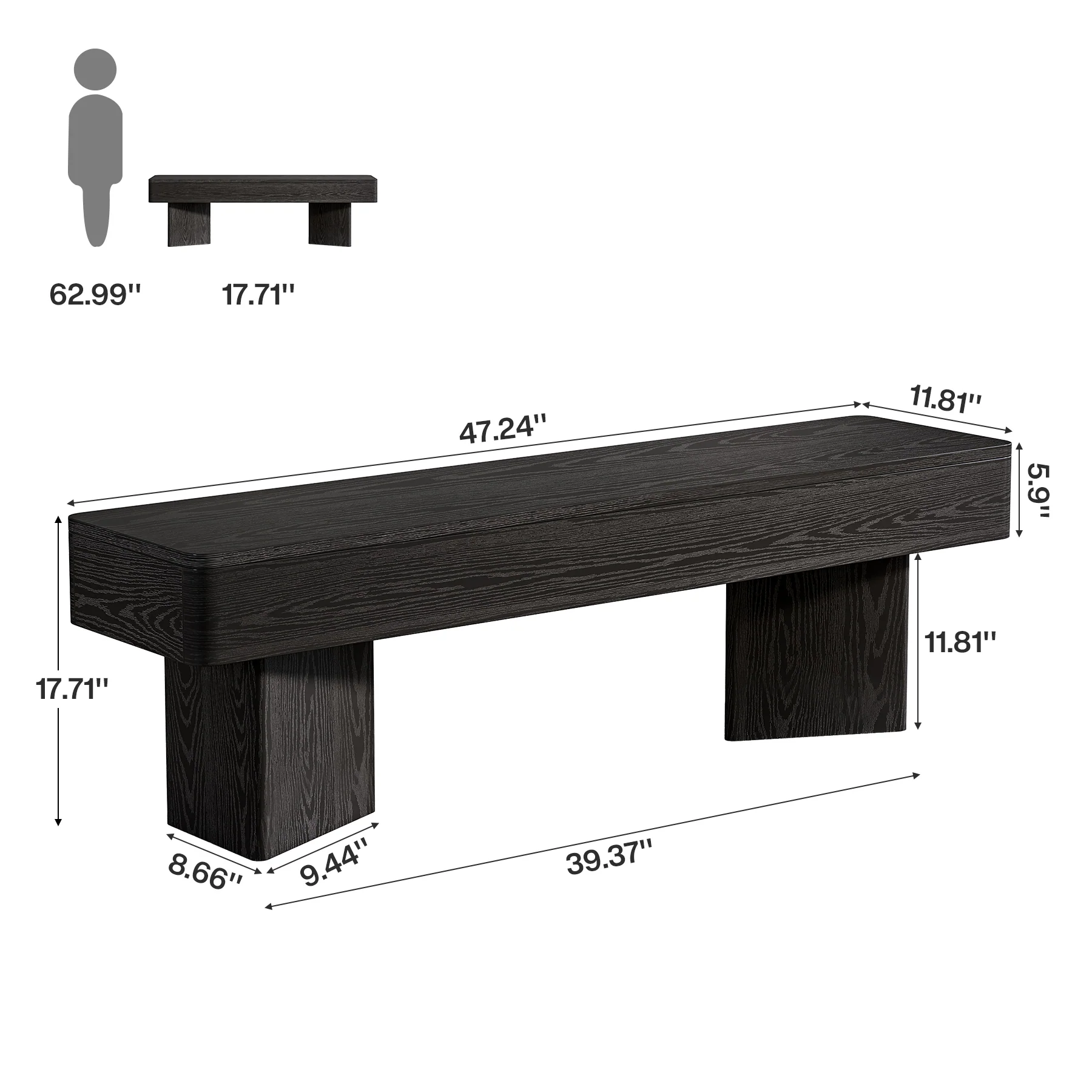 47.24" Entryway Bench, Modern Shoe Bench with Sturdy Bases - Image 2