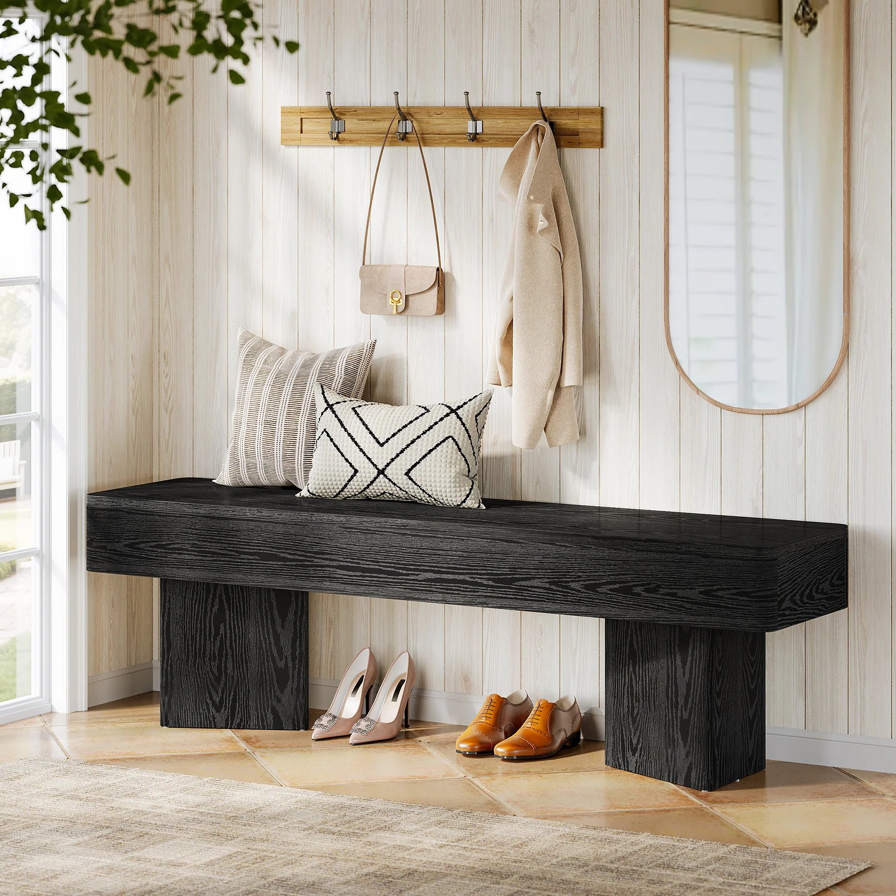 47.24" Entryway Bench, Modern Shoe Bench with Sturdy Bases - Image 3