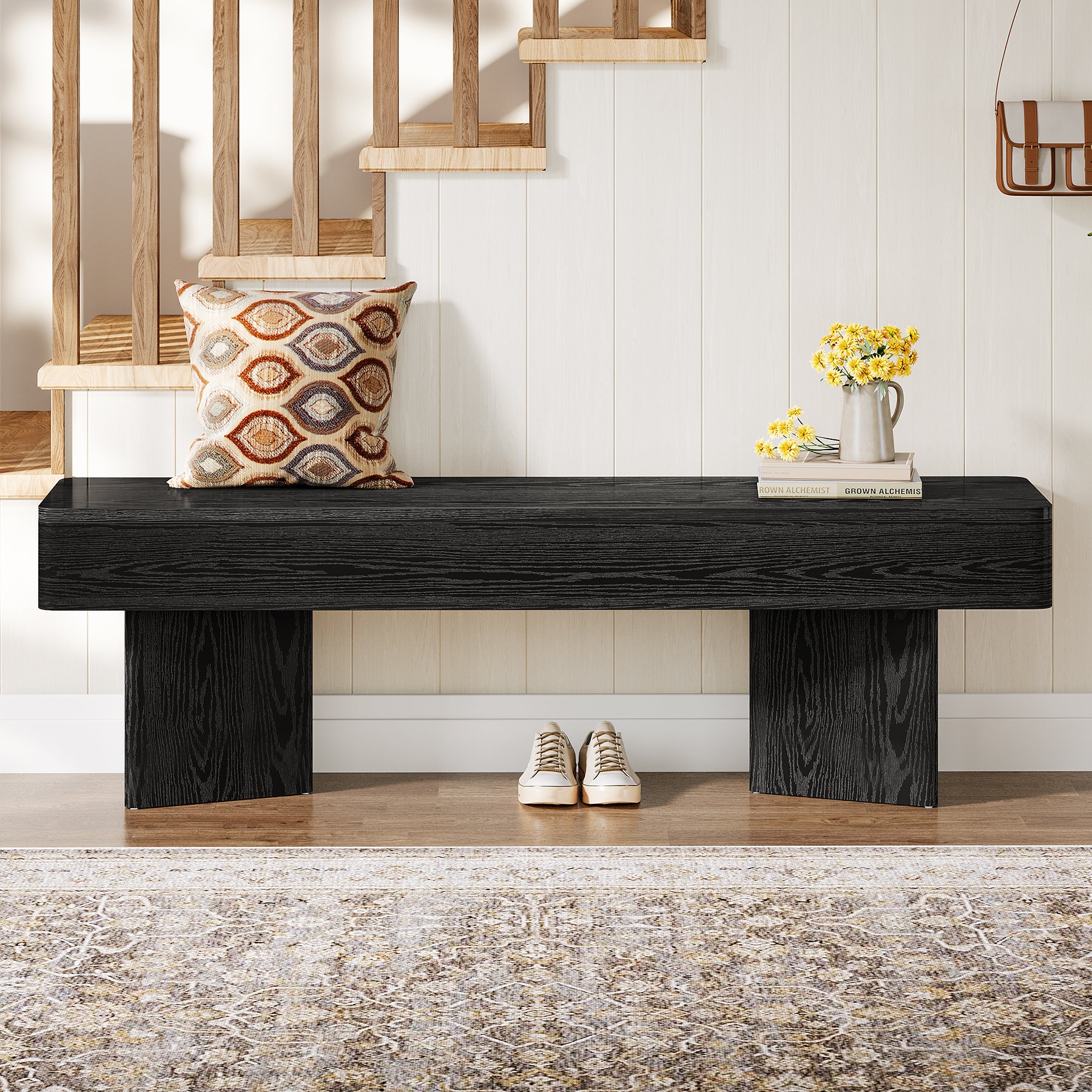 47.24" Entryway Bench, Modern Shoe Bench with Sturdy Bases - Image 4