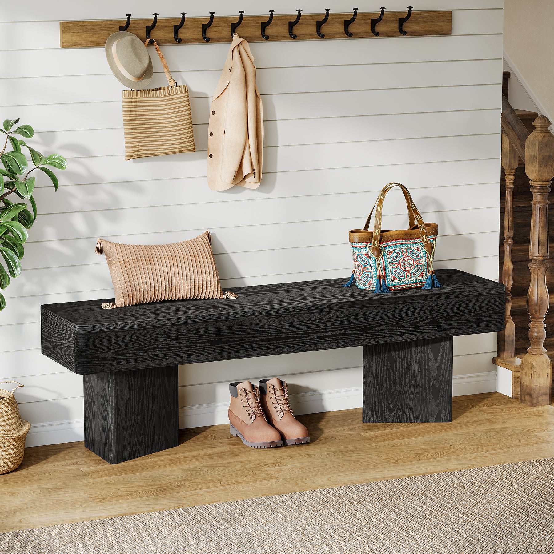 47.24" Entryway Bench, Modern Shoe Bench with Sturdy Bases - Image 5
