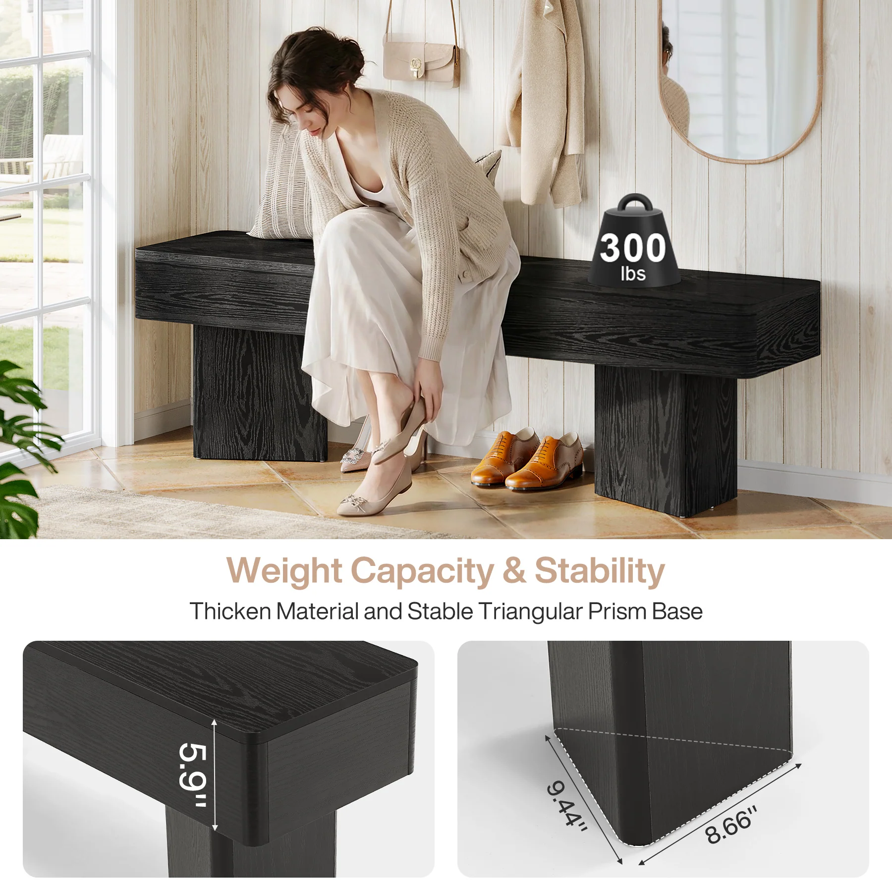47.24" Entryway Bench, Modern Shoe Bench with Sturdy Bases - Image 7