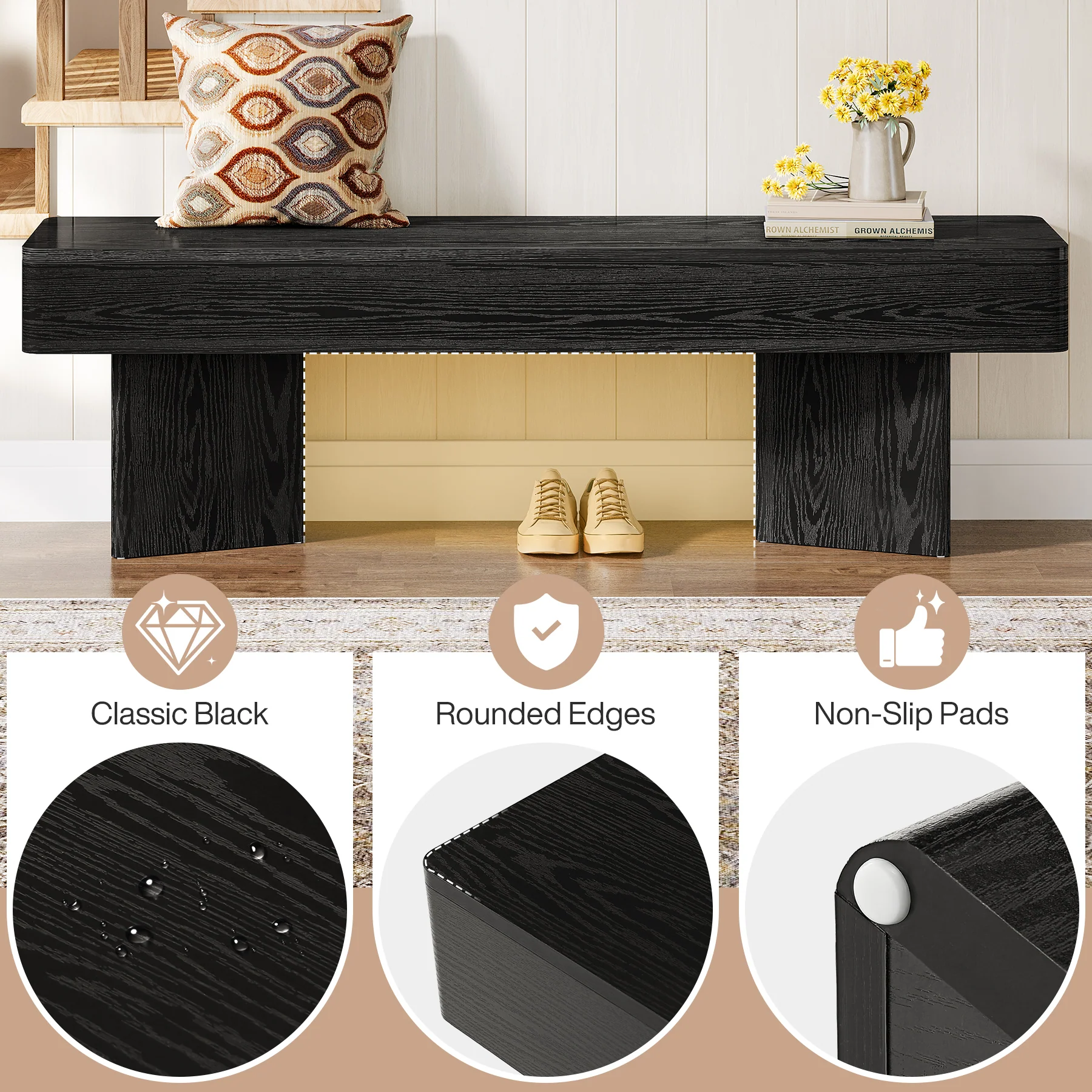 47.24" Entryway Bench, Modern Shoe Bench with Sturdy Bases - Image 8