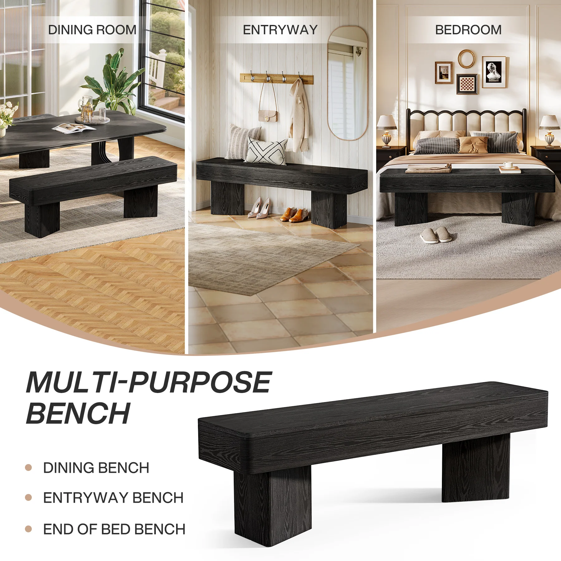 47.24" Entryway Bench, Modern Shoe Bench with Sturdy Bases - Image 9