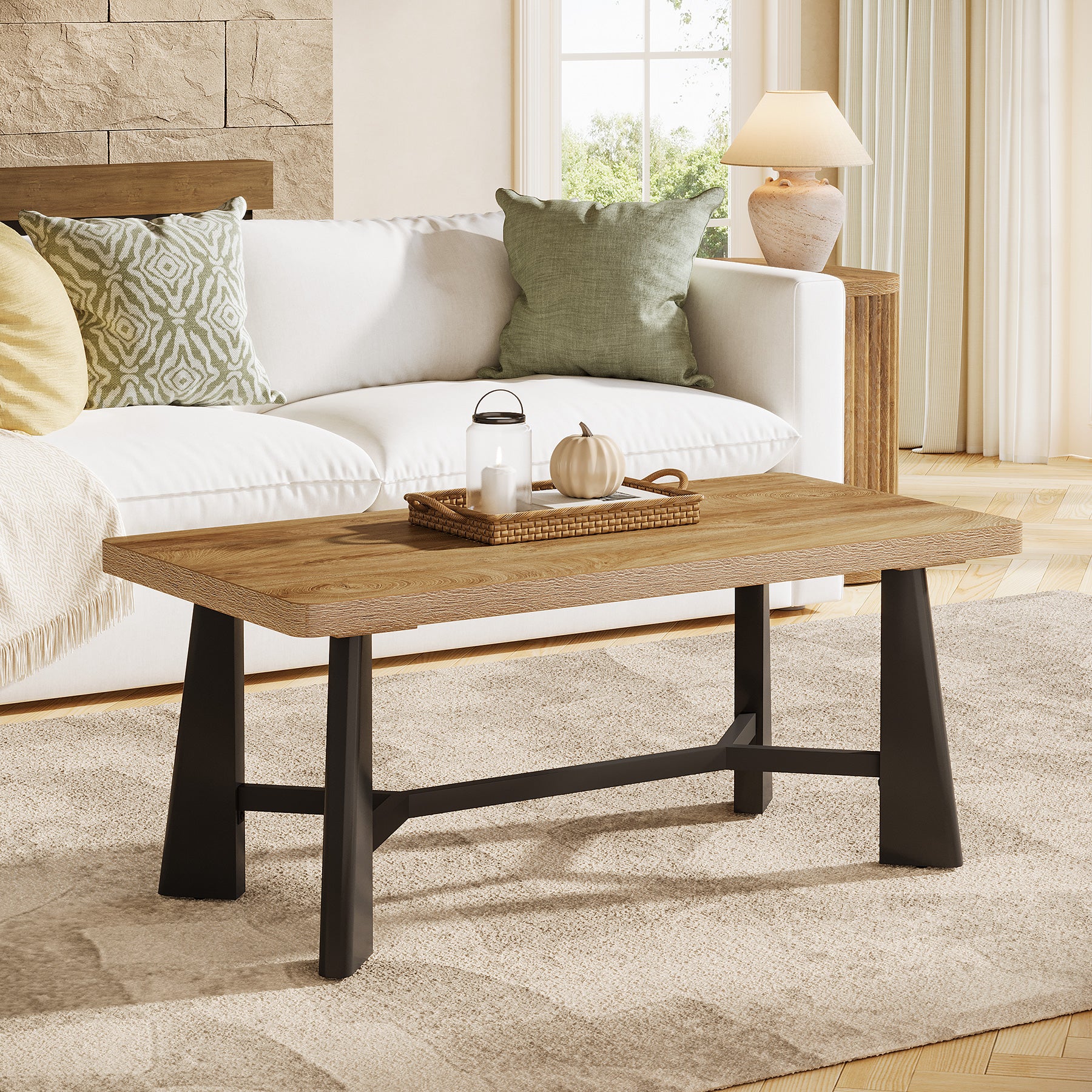 47.24" Rectangular Coffee Table, Farmhouse Industrial Center Table For Living Room - Image 3