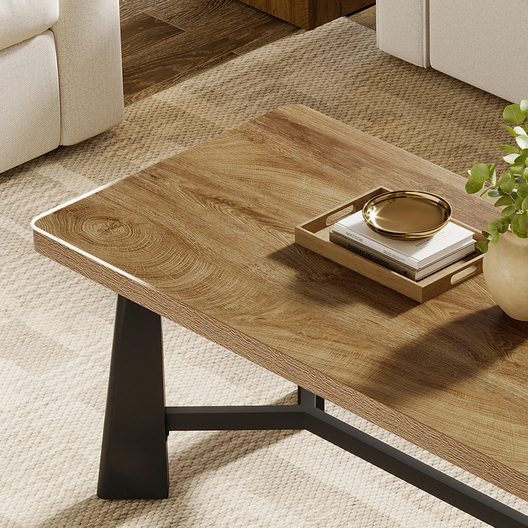 47.24" Rectangular Coffee Table, Farmhouse Industrial Center Table For Living Room - Image 5