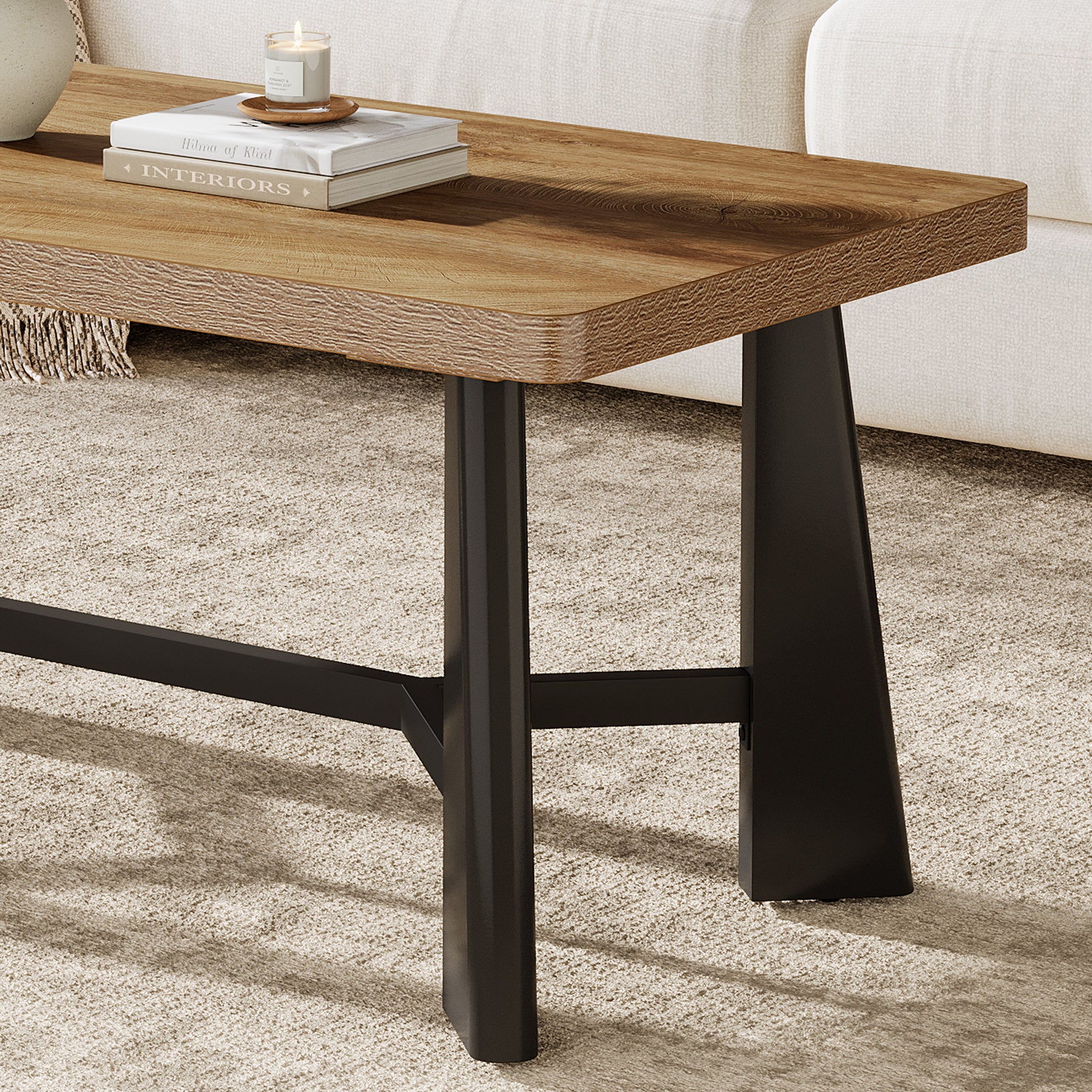 47.24" Rectangular Coffee Table, Farmhouse Industrial Center Table For Living Room - Image 6