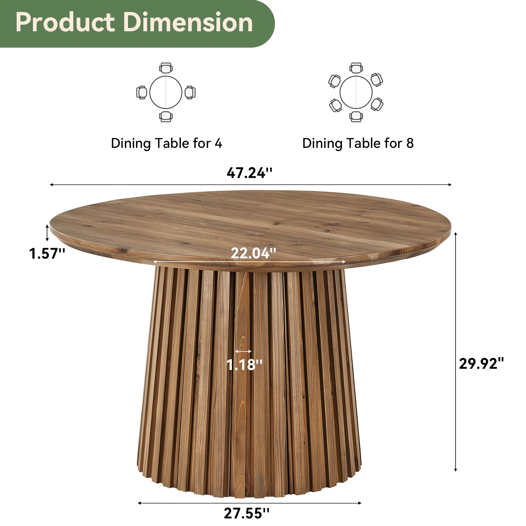 Tribesigns 47.24" Round Dining Table, Solid Wood Table for 4-6 People - Image 2