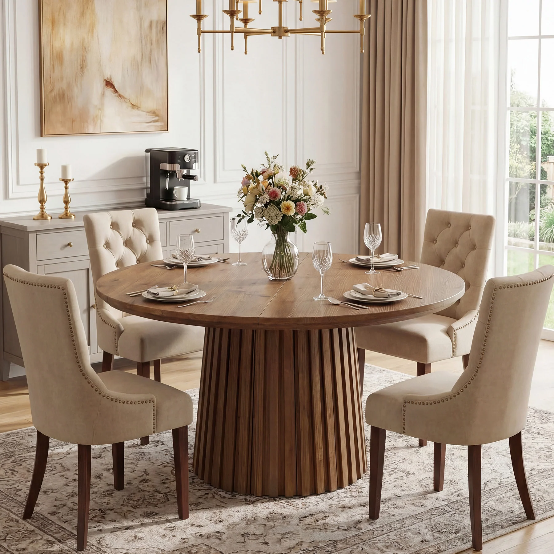 Tribesigns 47.24" Round Dining Table, Solid Wood Table for 4-6 People - Image 6