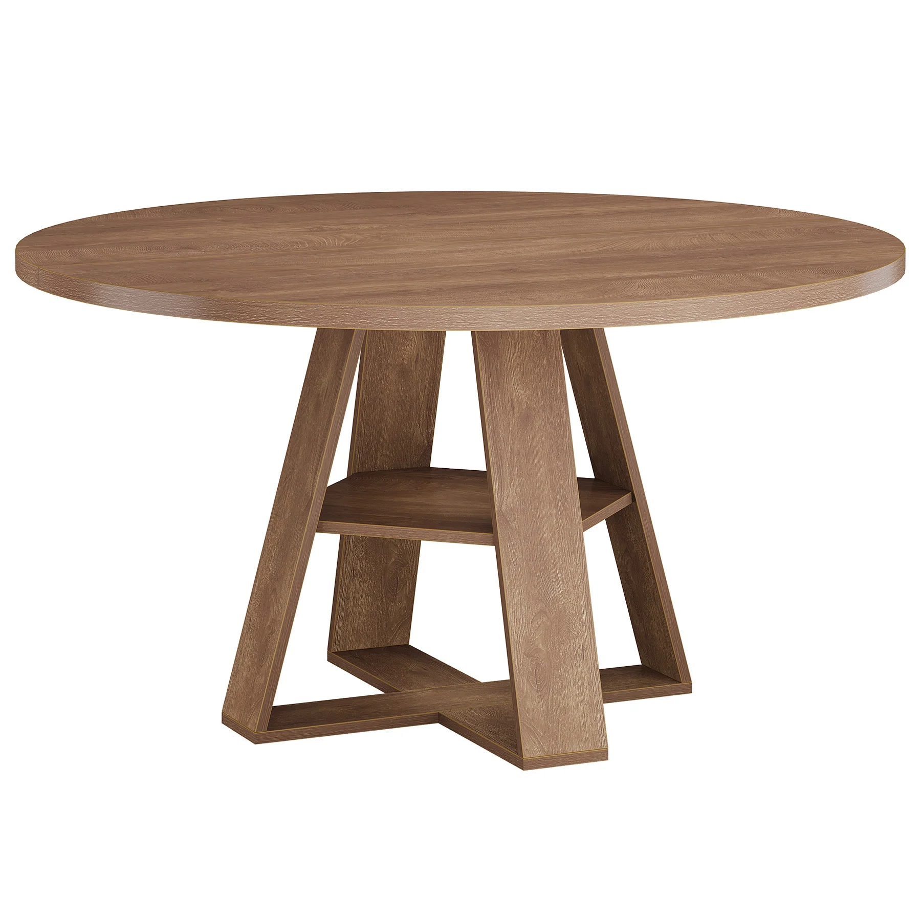 47.24" Round Dining Table for 4-6, Farmhouse Kitchen Table with Storage Shelf & X-Cross Base - Image 8