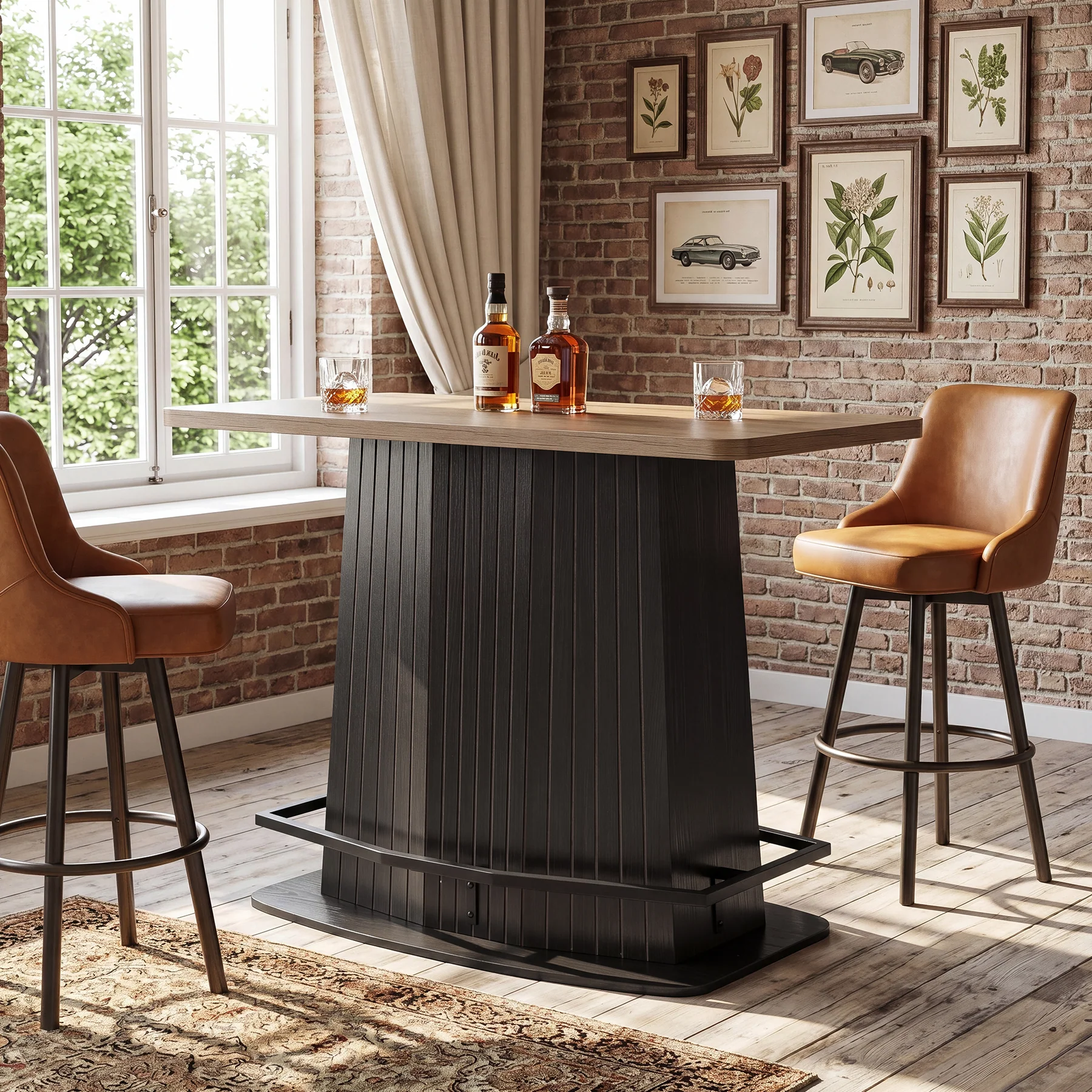 47" Bar Table, Industrial Counter Height Pub Table with Fluted Pedestal Base - Image 3