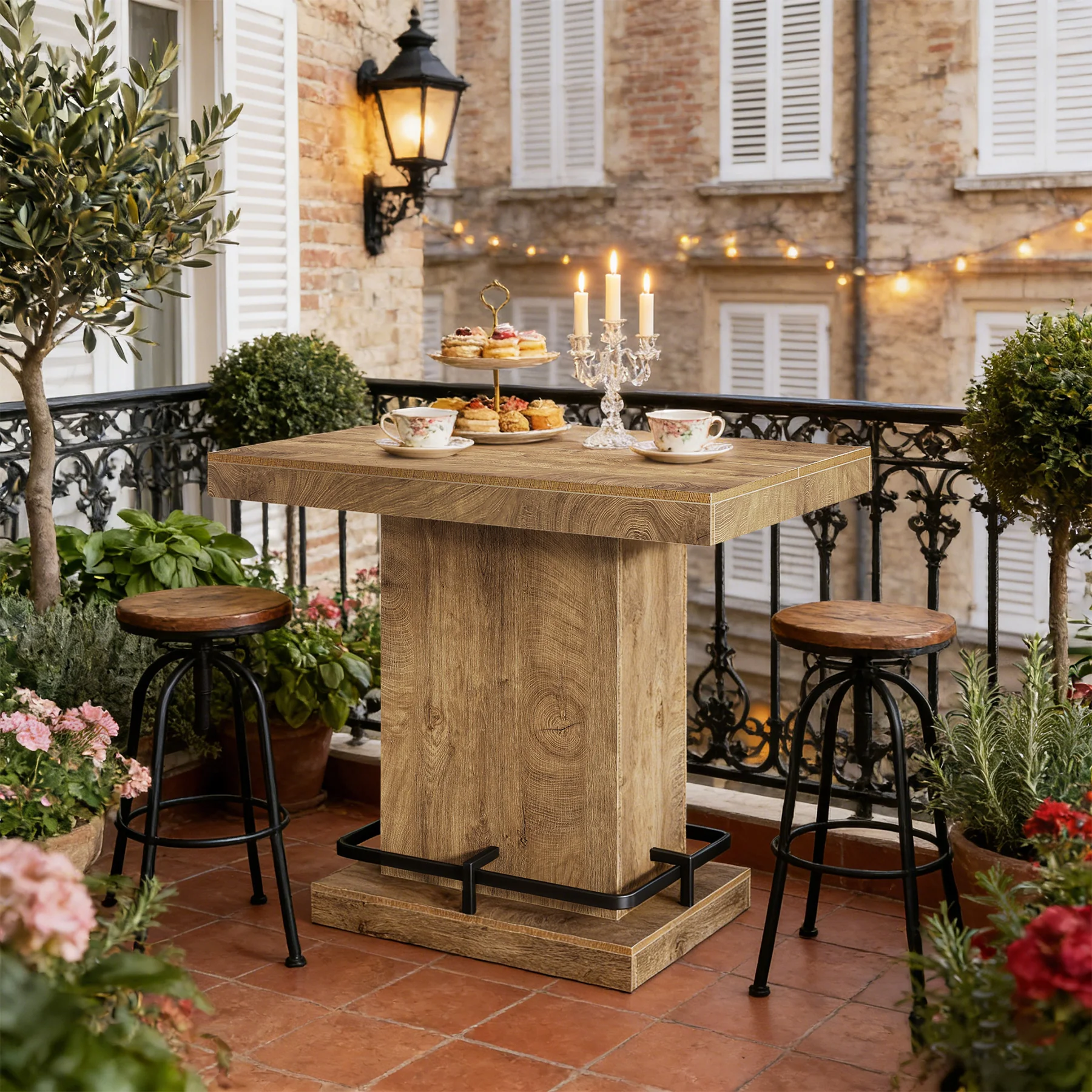 47" Bar Table, Rectangular Bistro Pub Table with Metal Footrest - Image 5