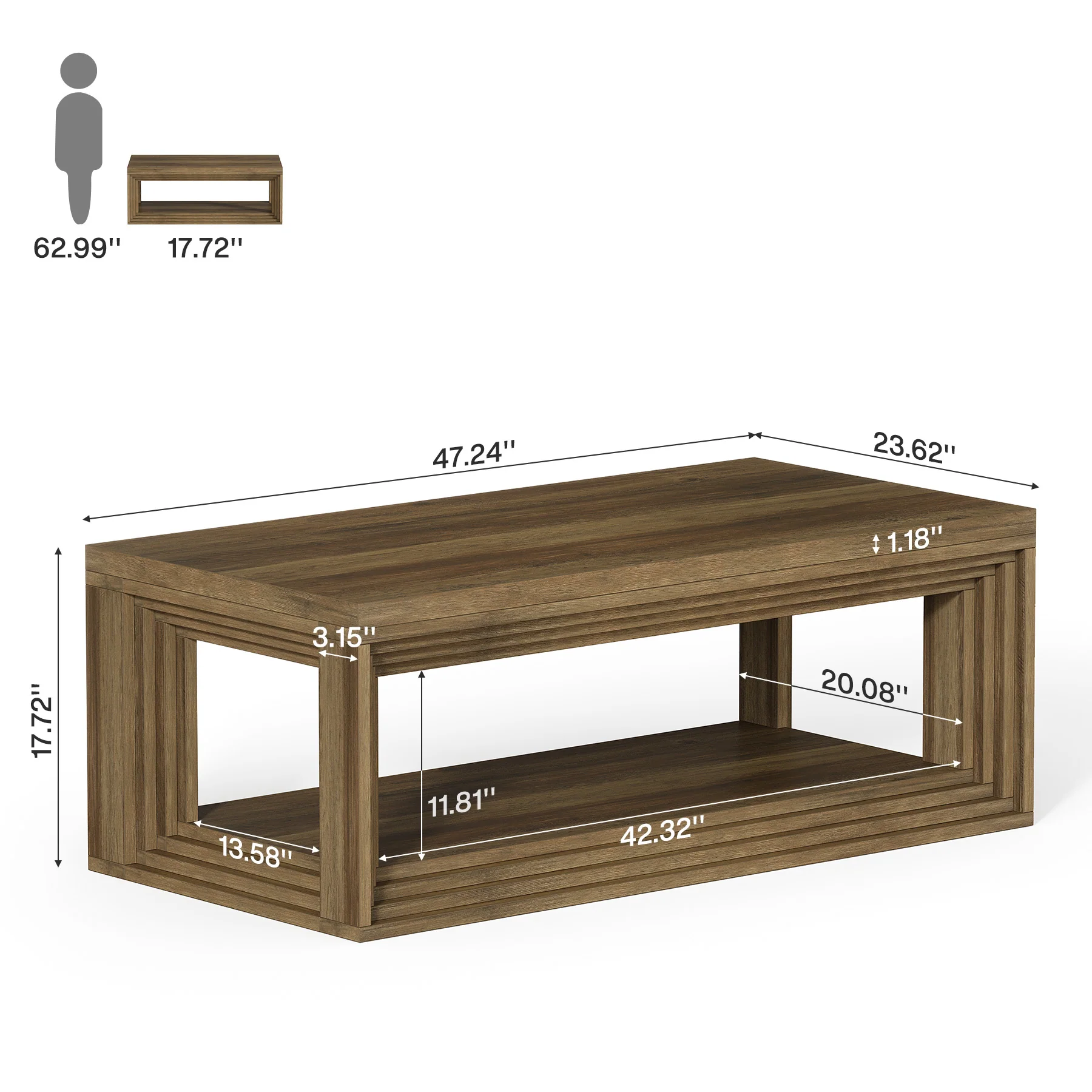 Tribesigns 47" Center Table, Rectangular Storage Coffee Table for Home - Image 2