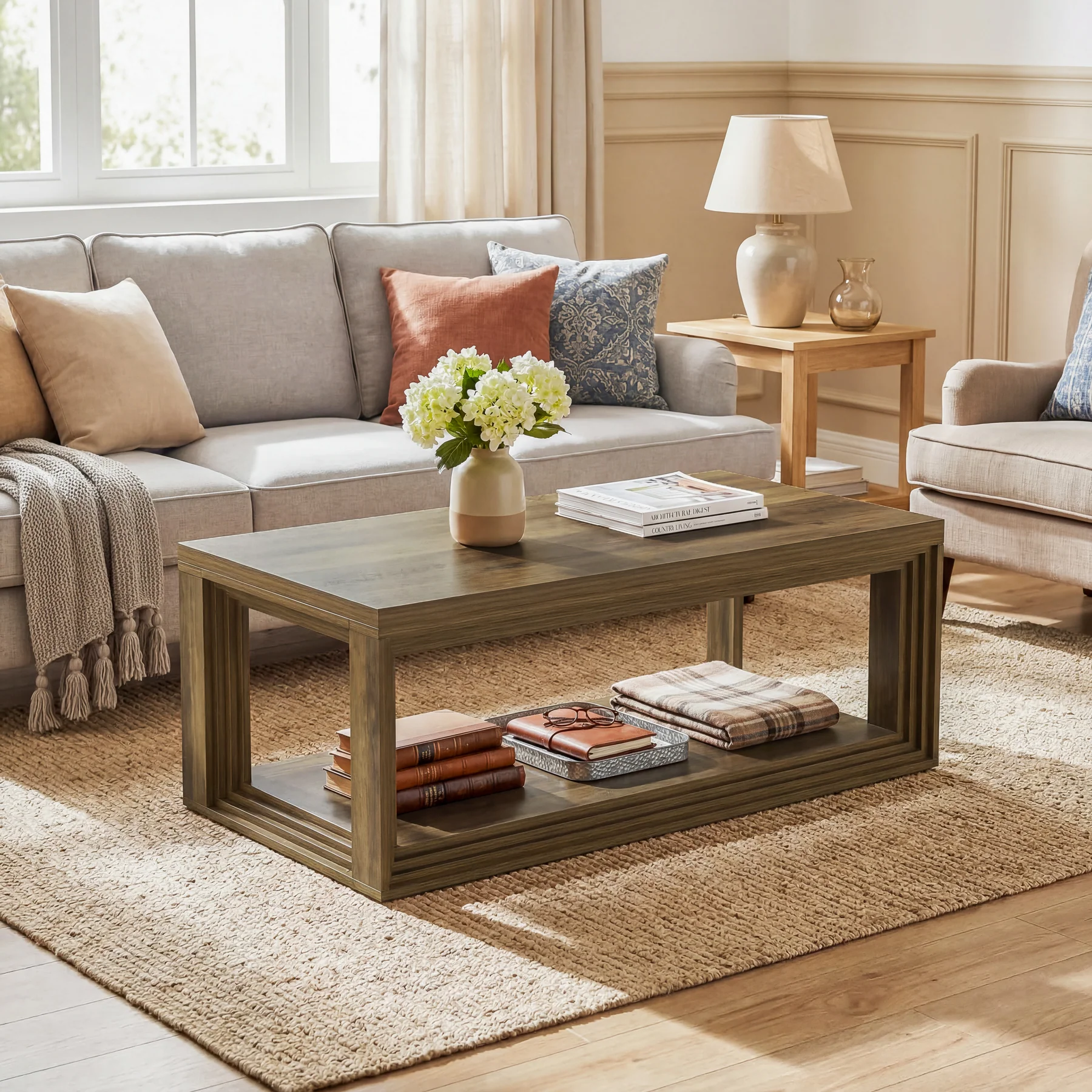 Tribesigns 47" Center Table, Rectangular Storage Coffee Table for Home - Image 5